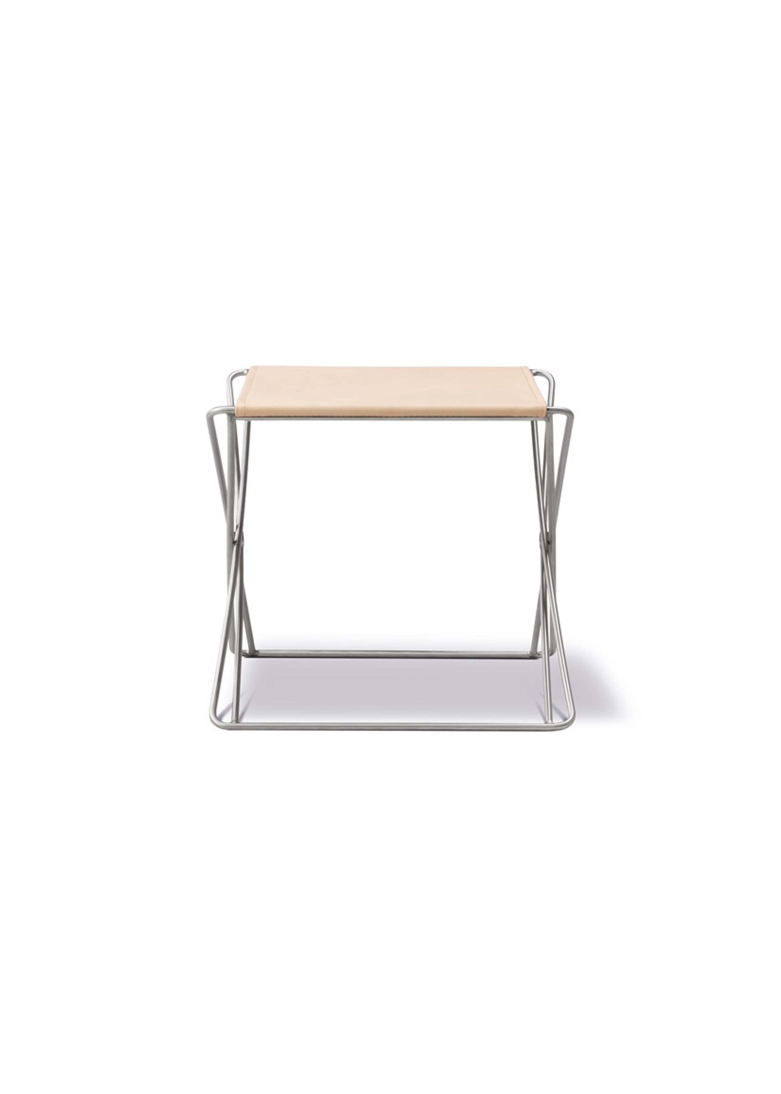 Fredericia Furniture - Skammel - JG Folding Stool 6565 by Jørgen Gammelgaard - Vegeta 90 Natural / Brushed Stainless Steel
