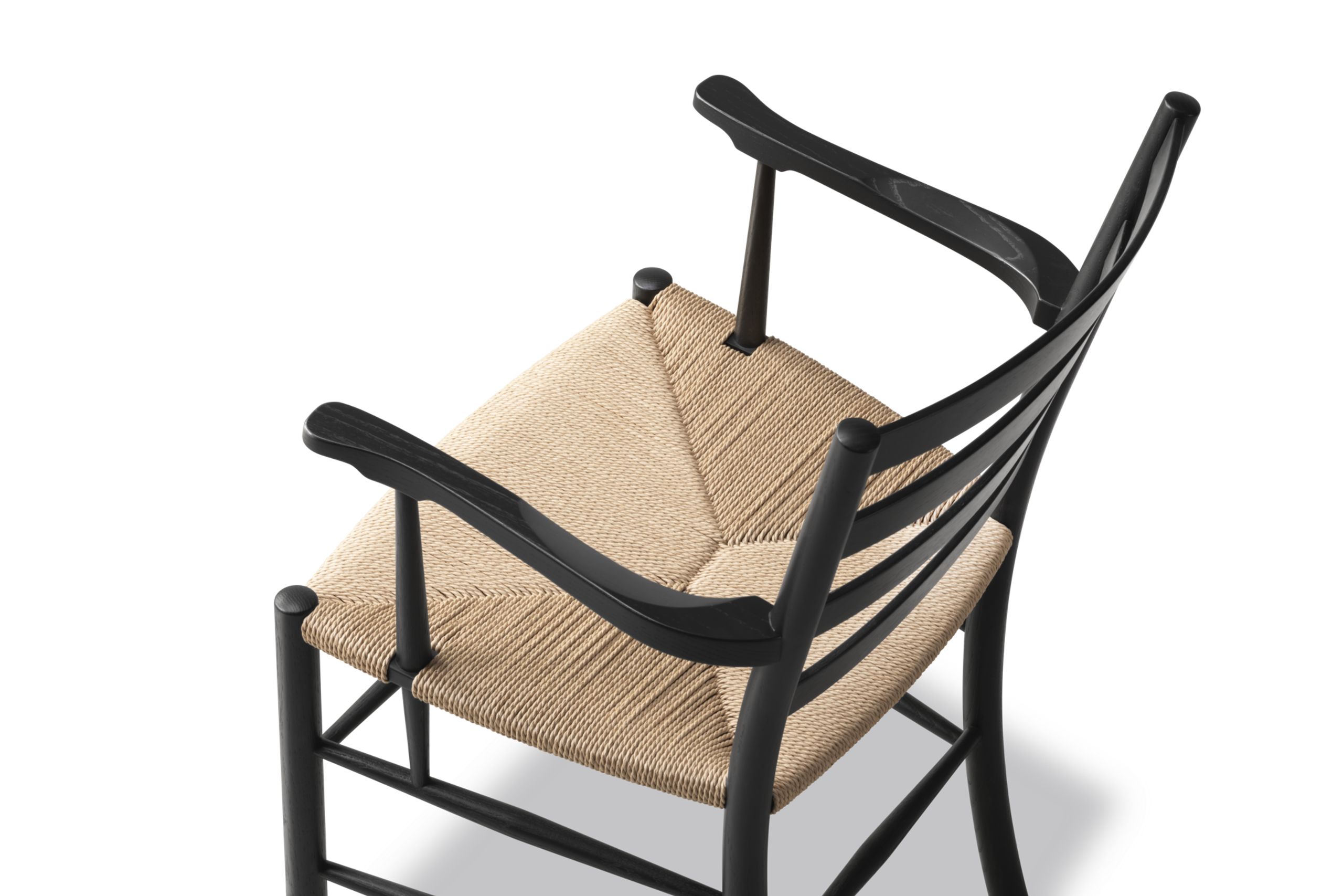 Fredericia Furniture - Dining chair - Klint Armchair 3208 / By Kaare Klint - Black Lacquered Oak / Natural Papercord
