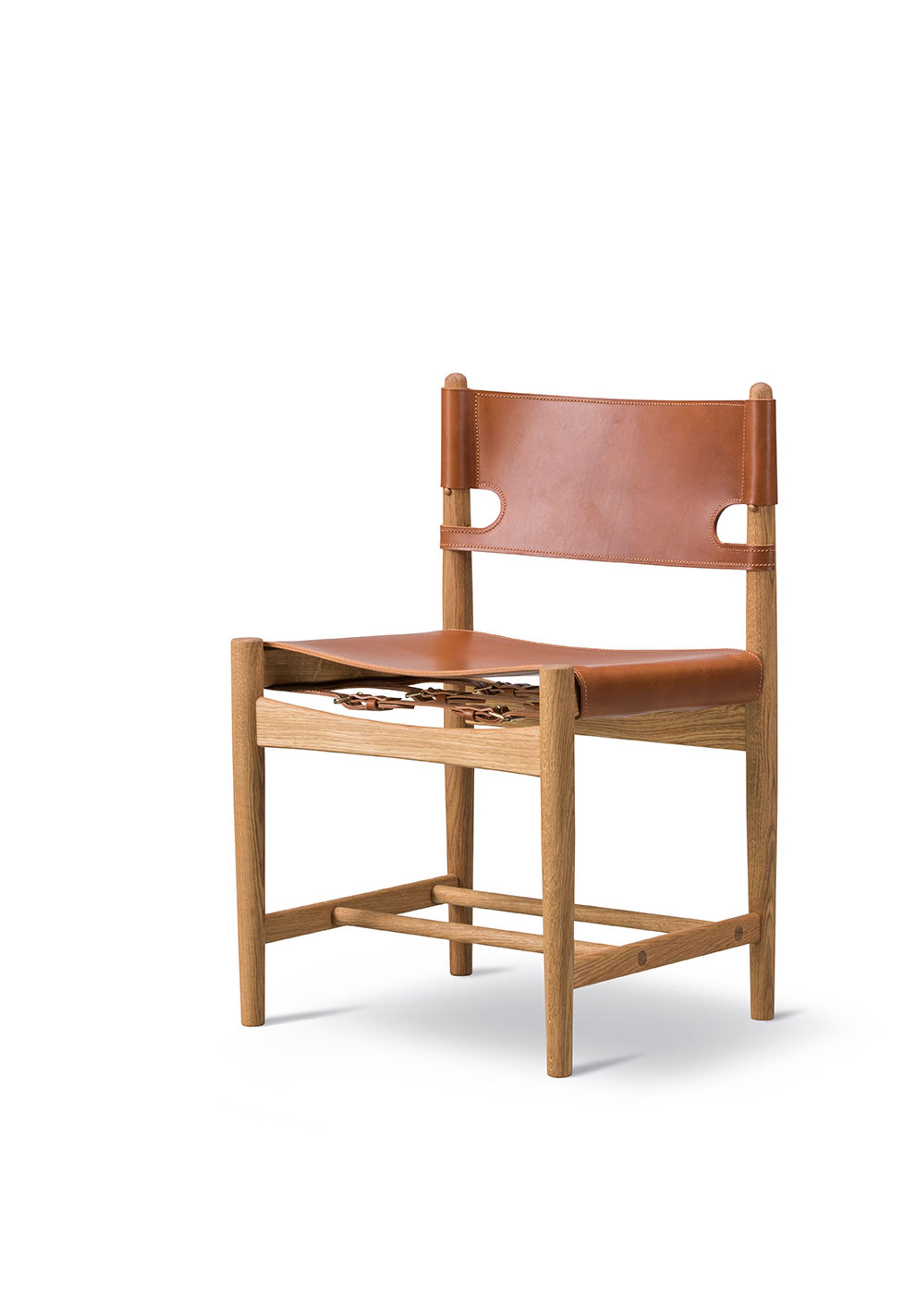 Fredericia Furniture - Chaise - Den Spanske Stol 3237 by Børge Mogensen - Oiled Oak / Cognac Saddle Leather
