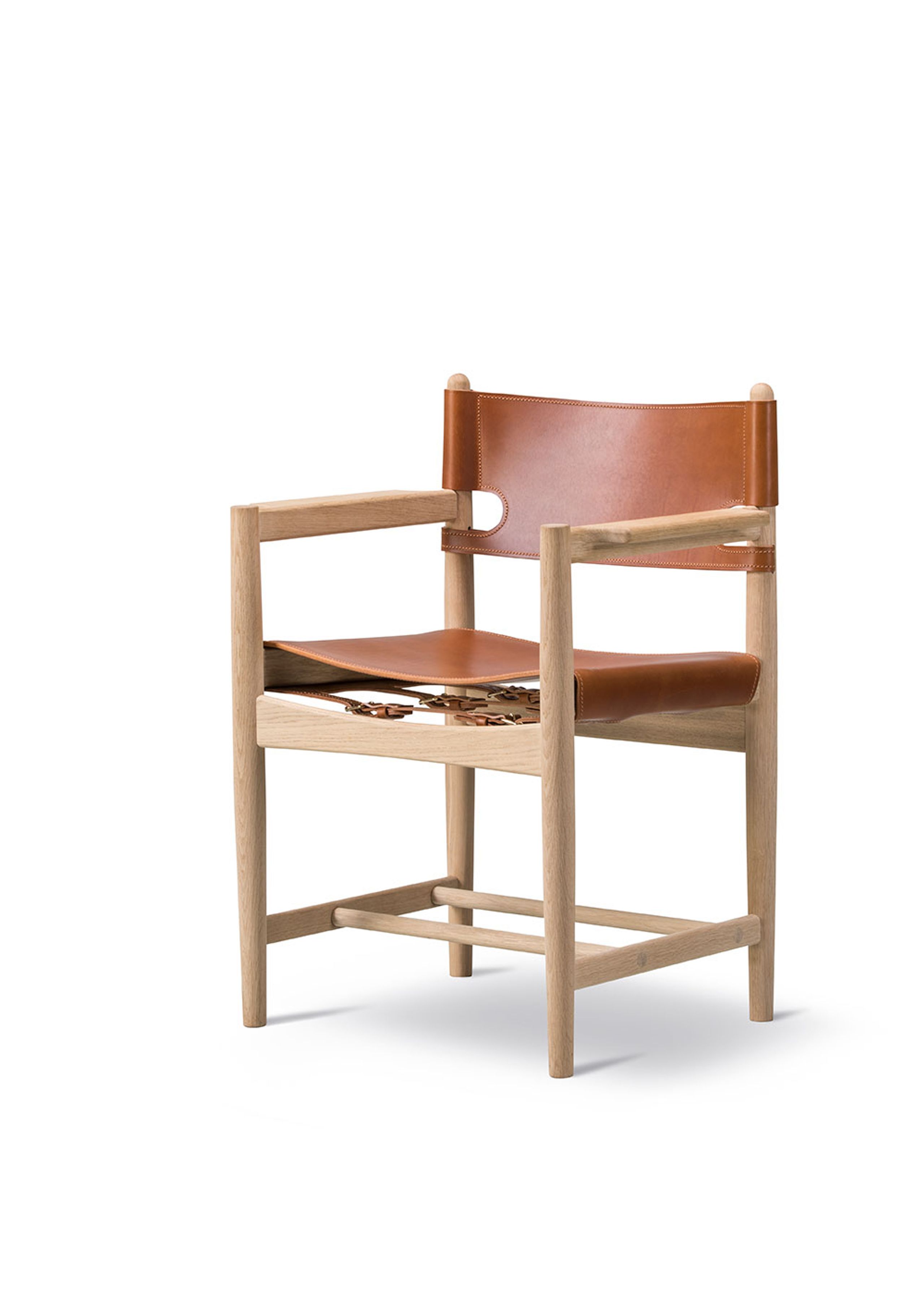 Fredericia Furniture - Chaise - The Spanish Chair 3238 by Børge Mogensen - Oiled Oak / Cognac Saddle Leather