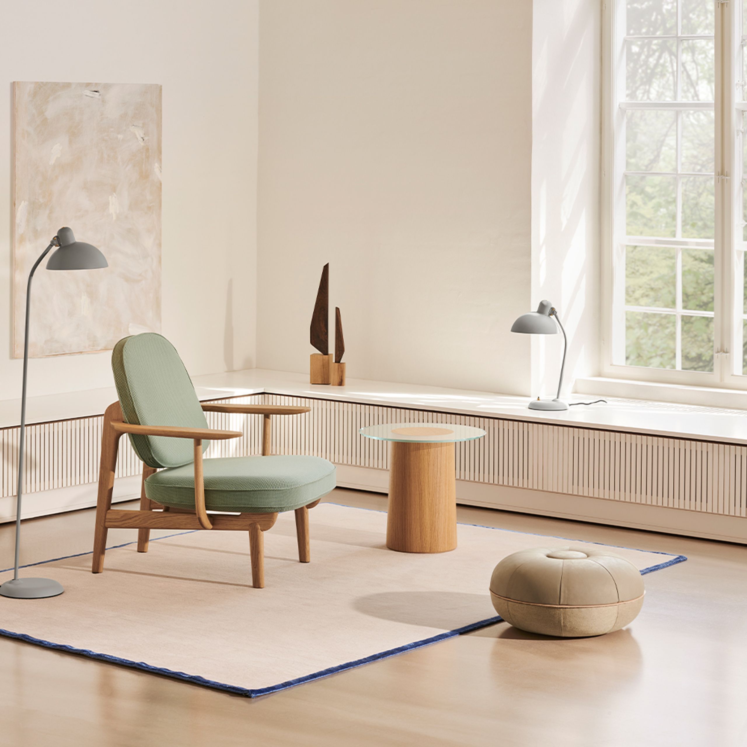 Fritz Hansen - Puf - Cecilie Manz Pouf - Buffed Leather, Light Grey