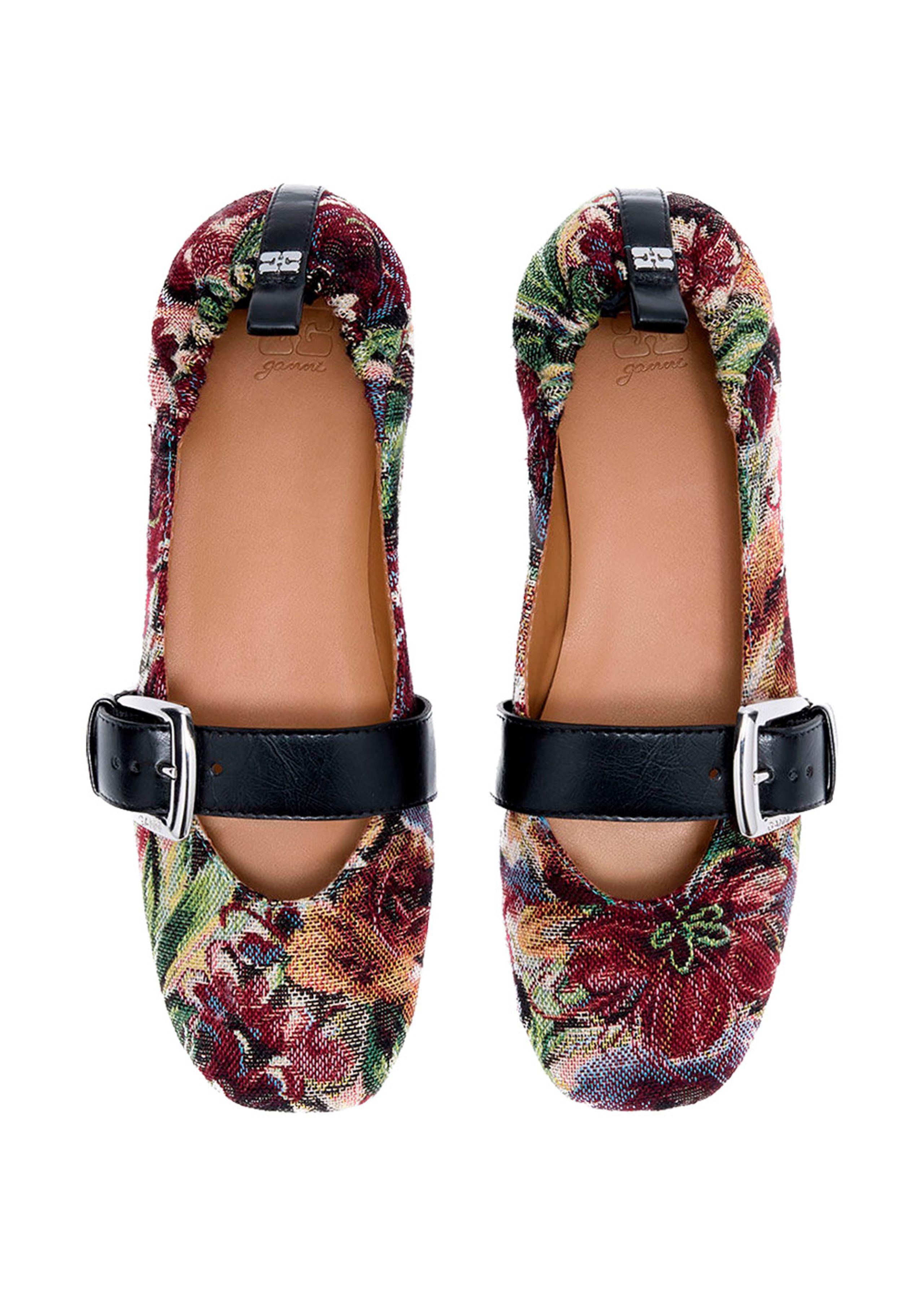 Ganni - Baleríny - Butterfly Strap Ballerina Tapestry - Tawny Port
