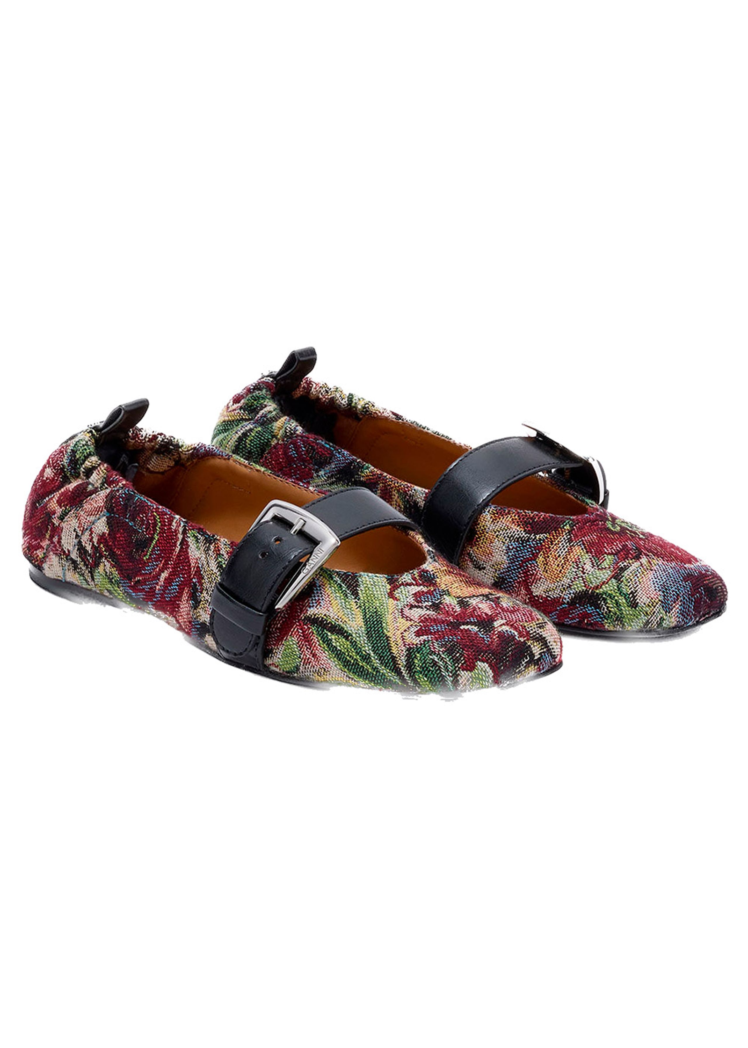 Ganni - Baleríny - Butterfly Strap Ballerina Tapestry - Tawny Port