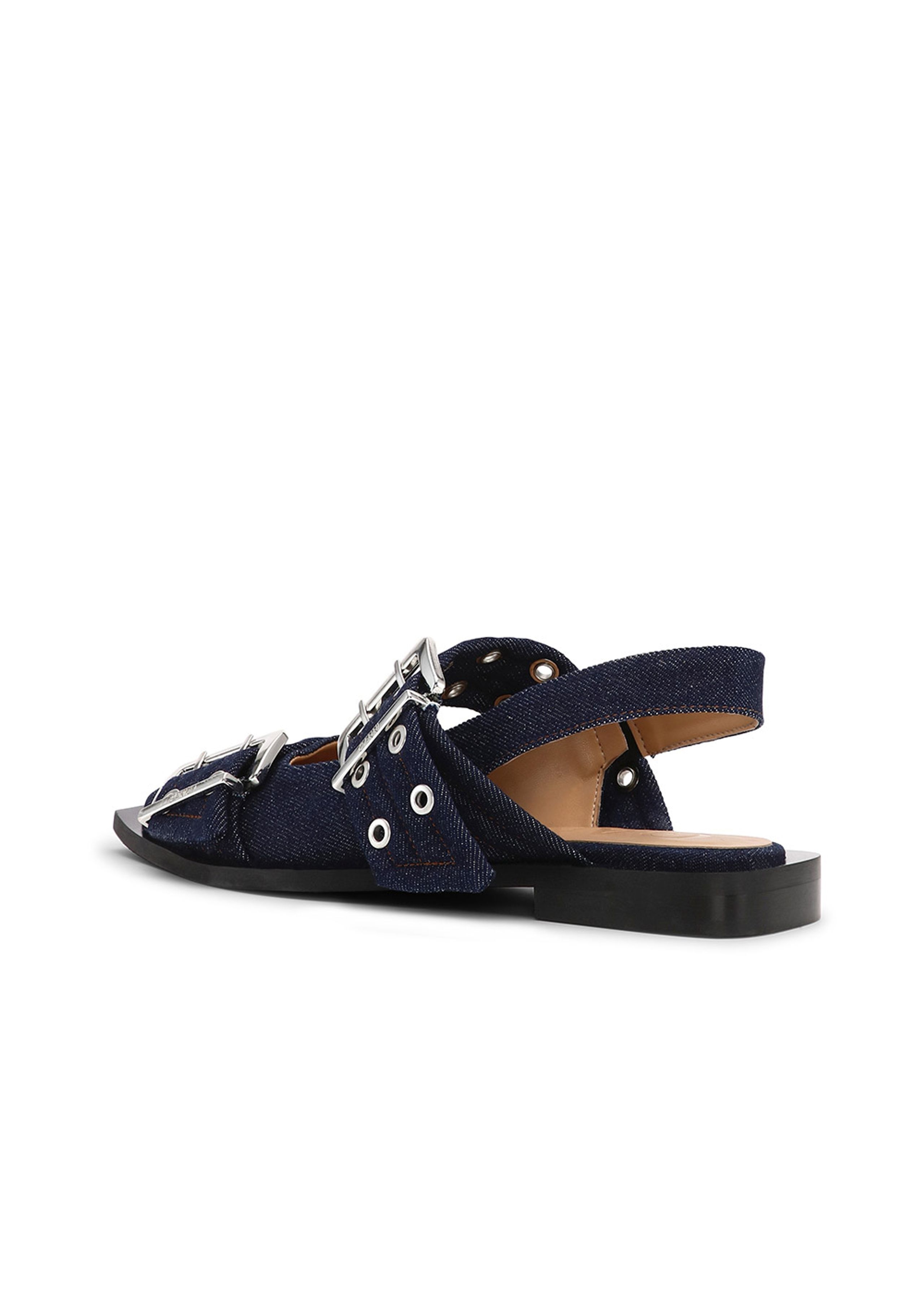 Ganni - Baleríny - Feminine Buckle Ballerina Denim - Dark Navy