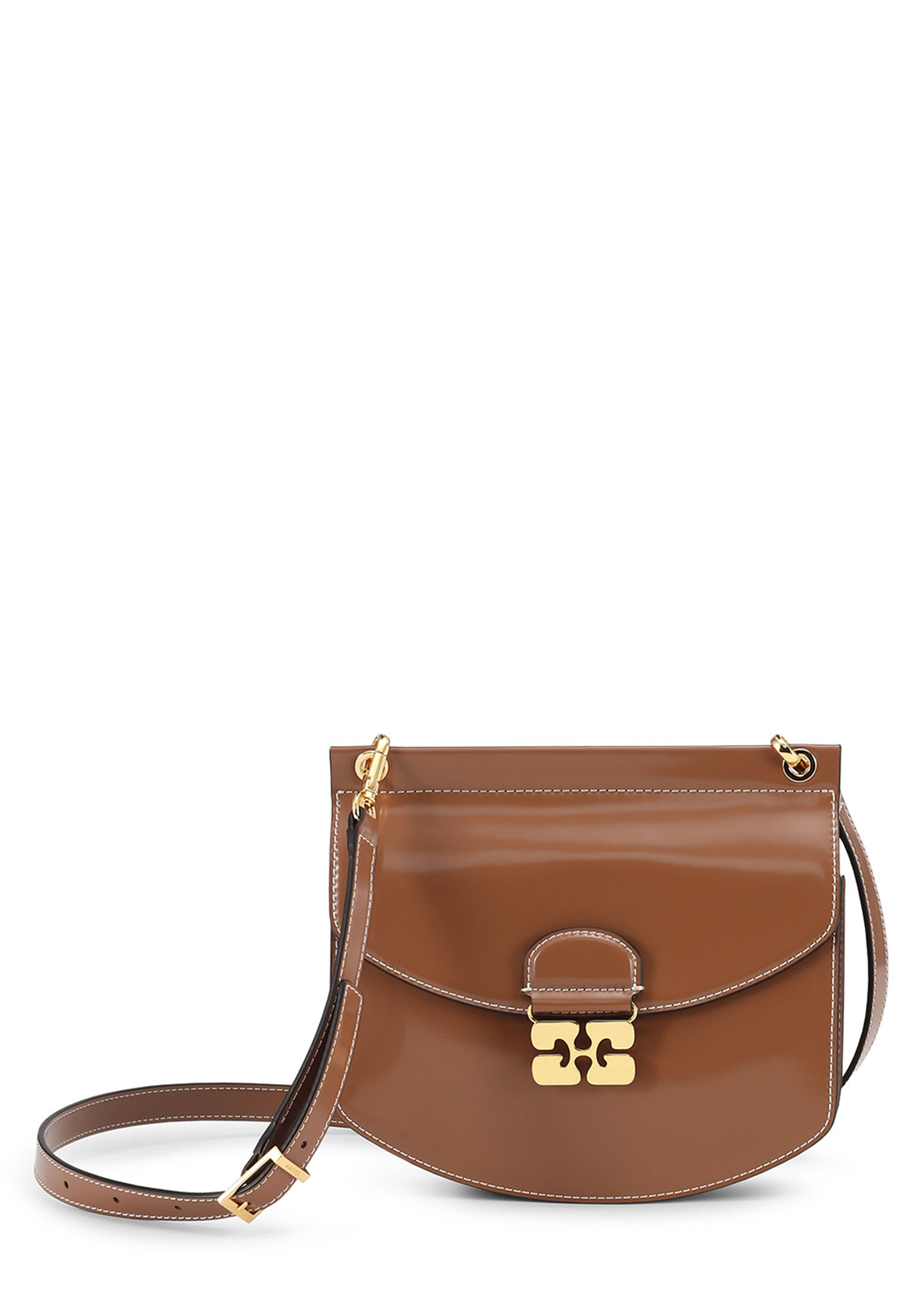 Ganni - - Apo-G Bag Small Patent - Caramel Café