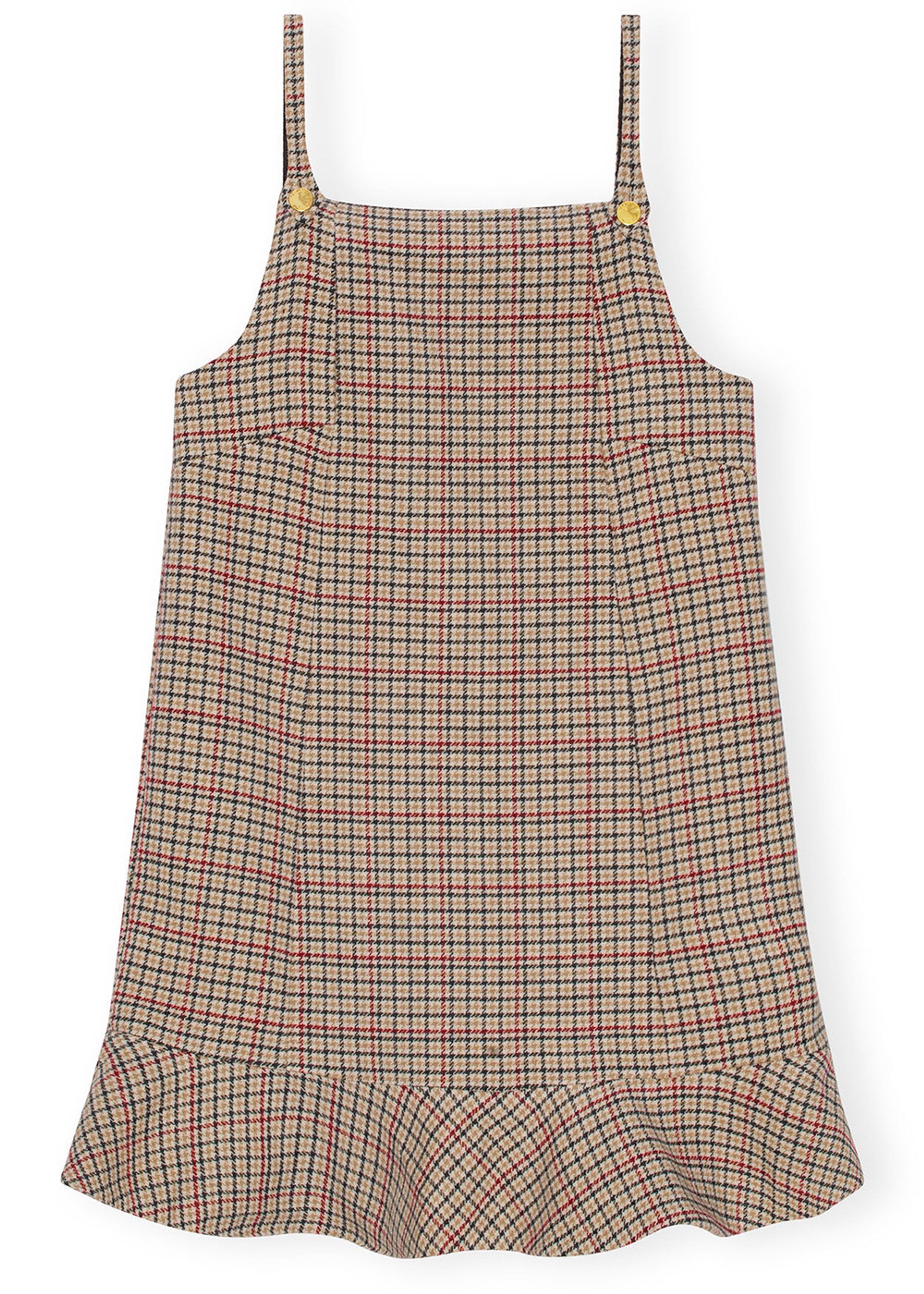 Ganni - Kjole - Check Wool Mix Mini Dress - Tiger's Eye