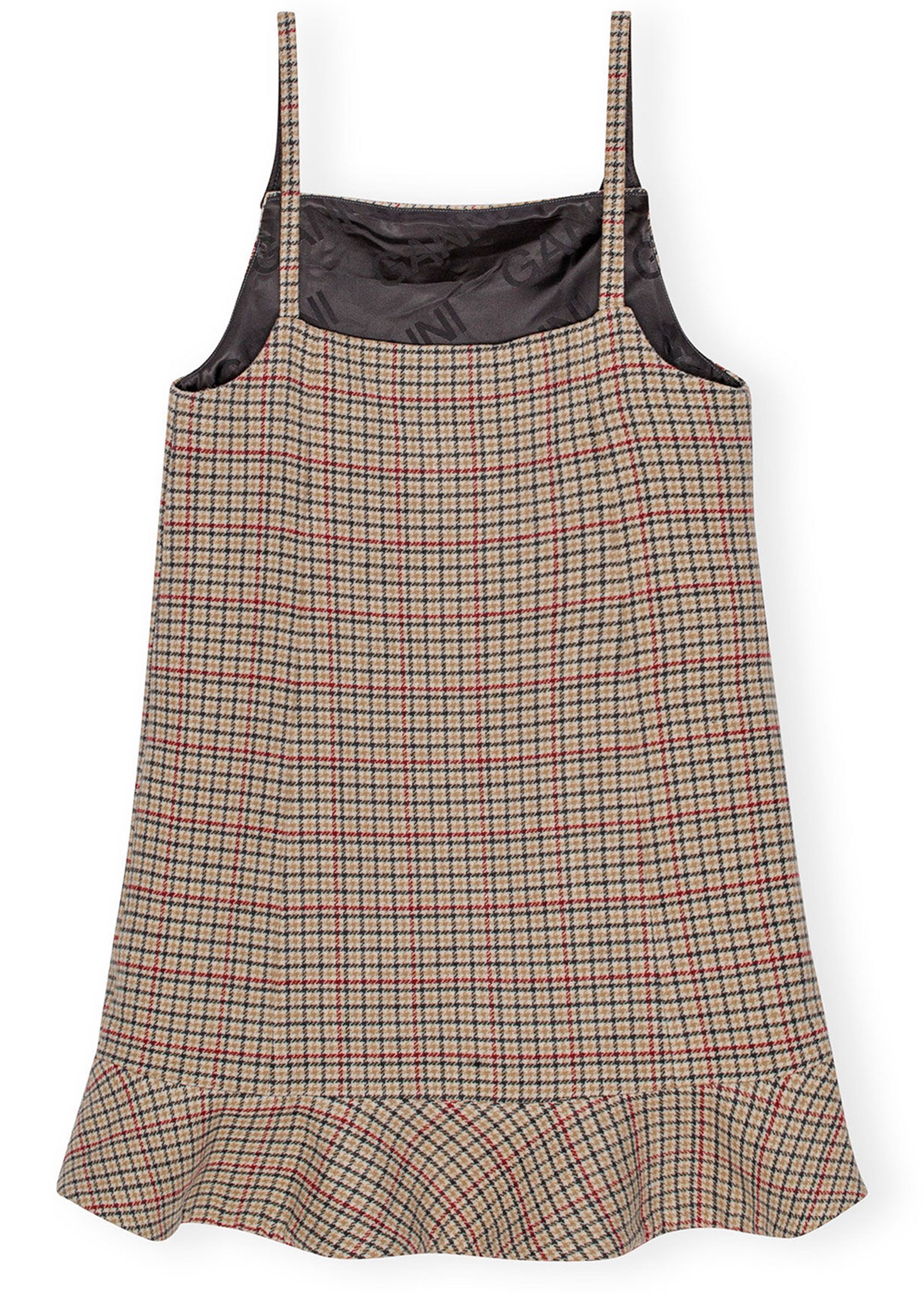 Ganni - Kjole - Check Wool Mix Mini Dress - Tiger's Eye