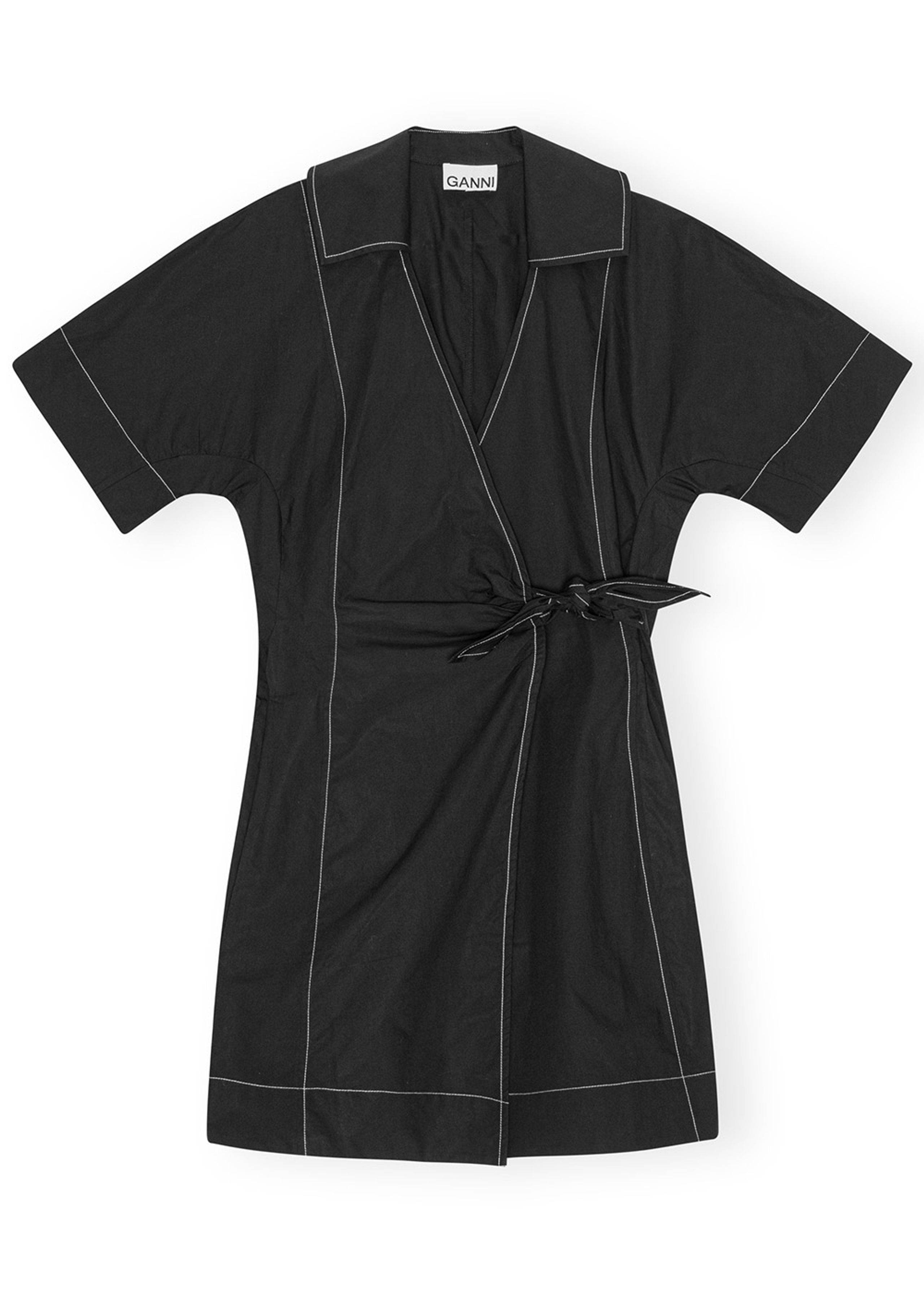 Ganni - Mekko - Cotton Poplin Wrap Mini Dress - Black