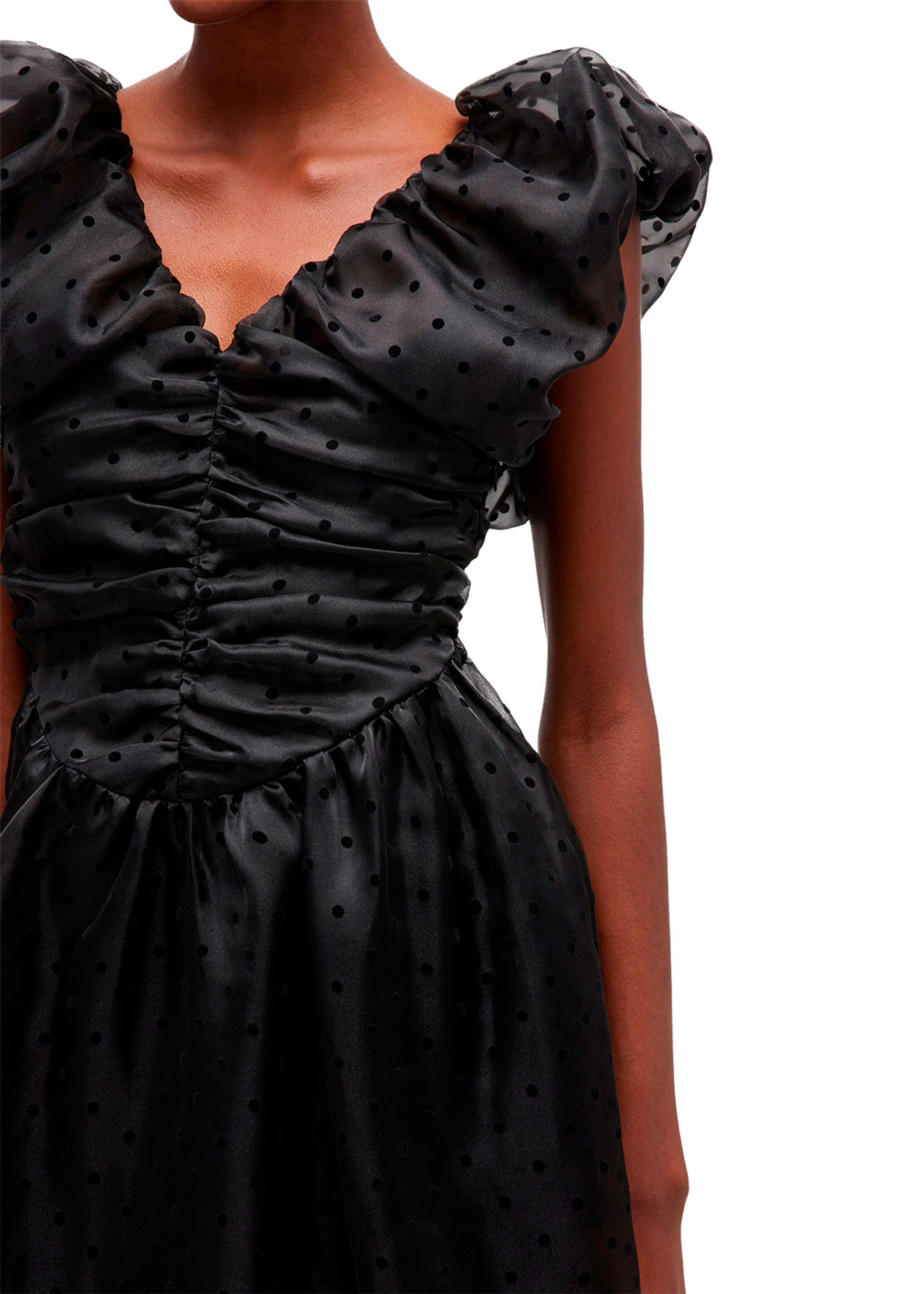 Ganni - Abito - Flocked Organza Long Ruched Dress - Black