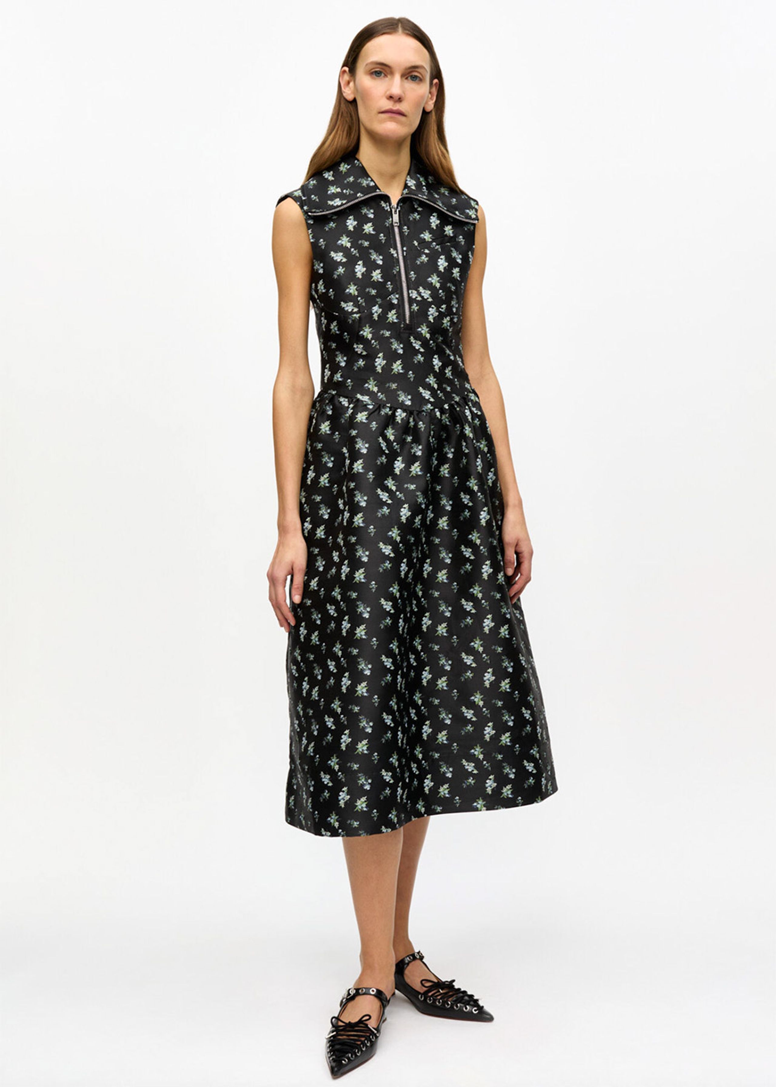 Ganni - Dress - Floral Jacquard Midi Dress - Black