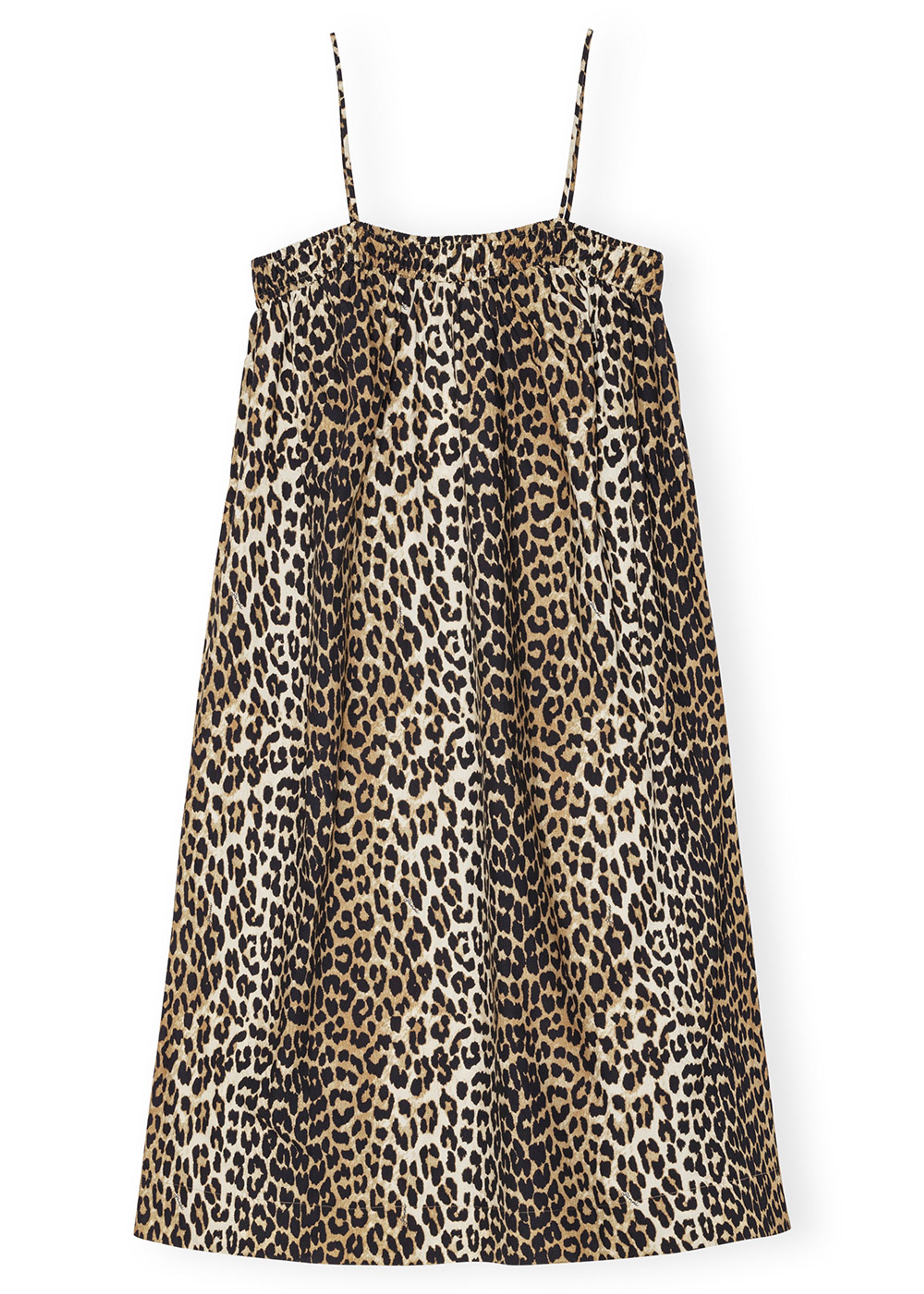 Ganni - Abito - Printed Cotton Midi Strap Dress - Leopard