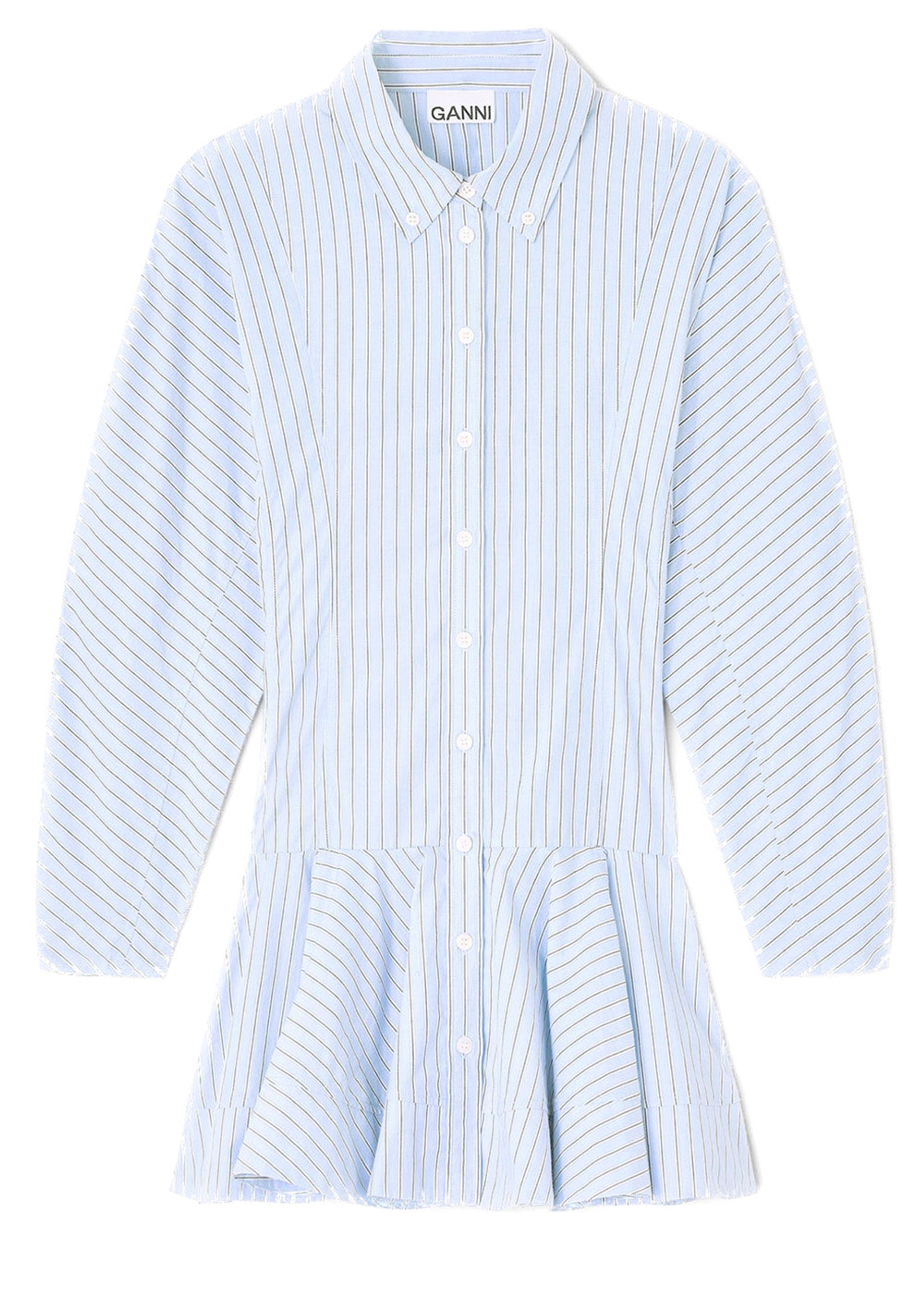 Ganni - Kjole - Stripe Cotton Buttoned Mini Dress - Lavender Lustre
