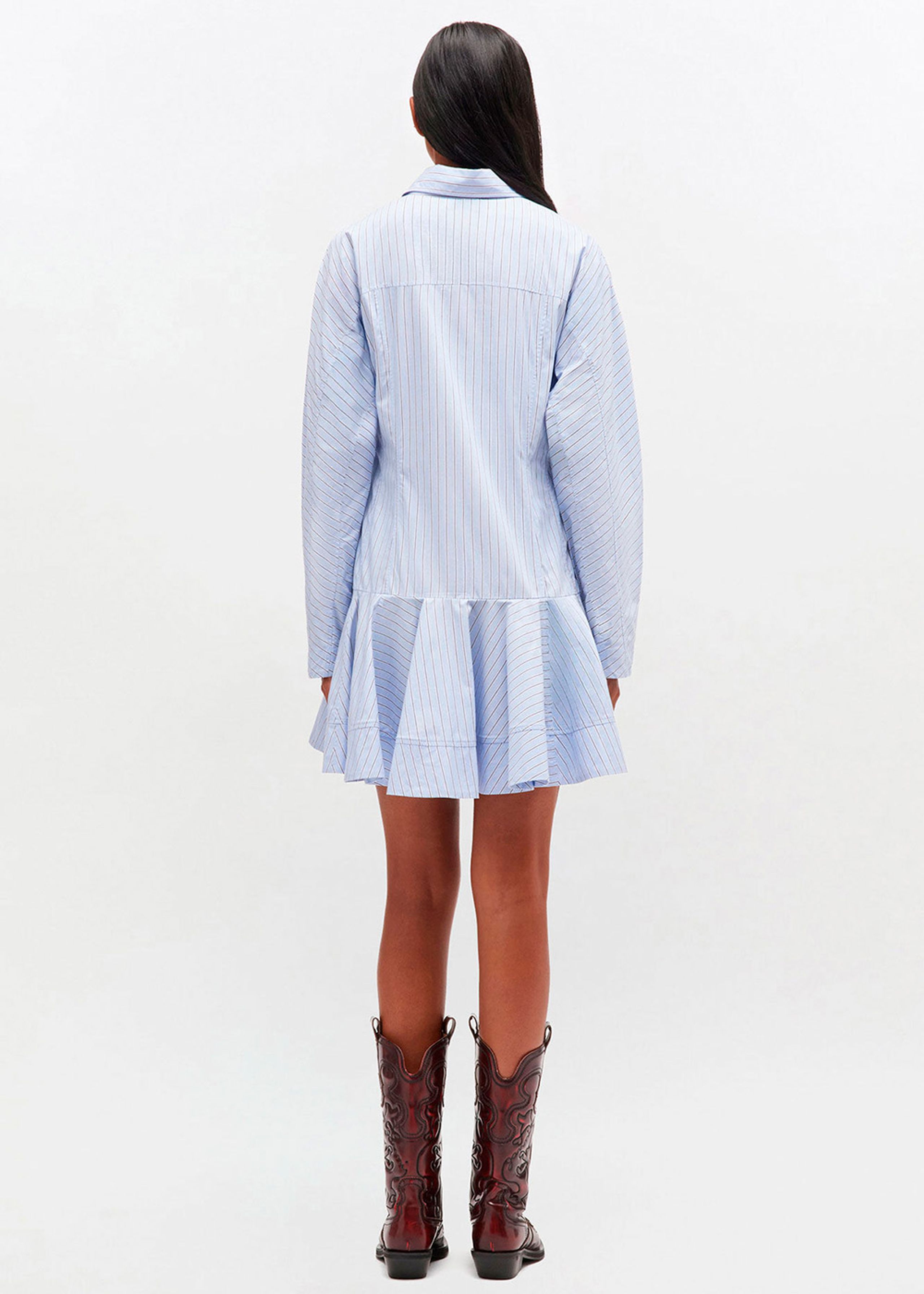 Ganni - Kjole - Stripe Cotton Buttoned Mini Dress - Lavender Lustre