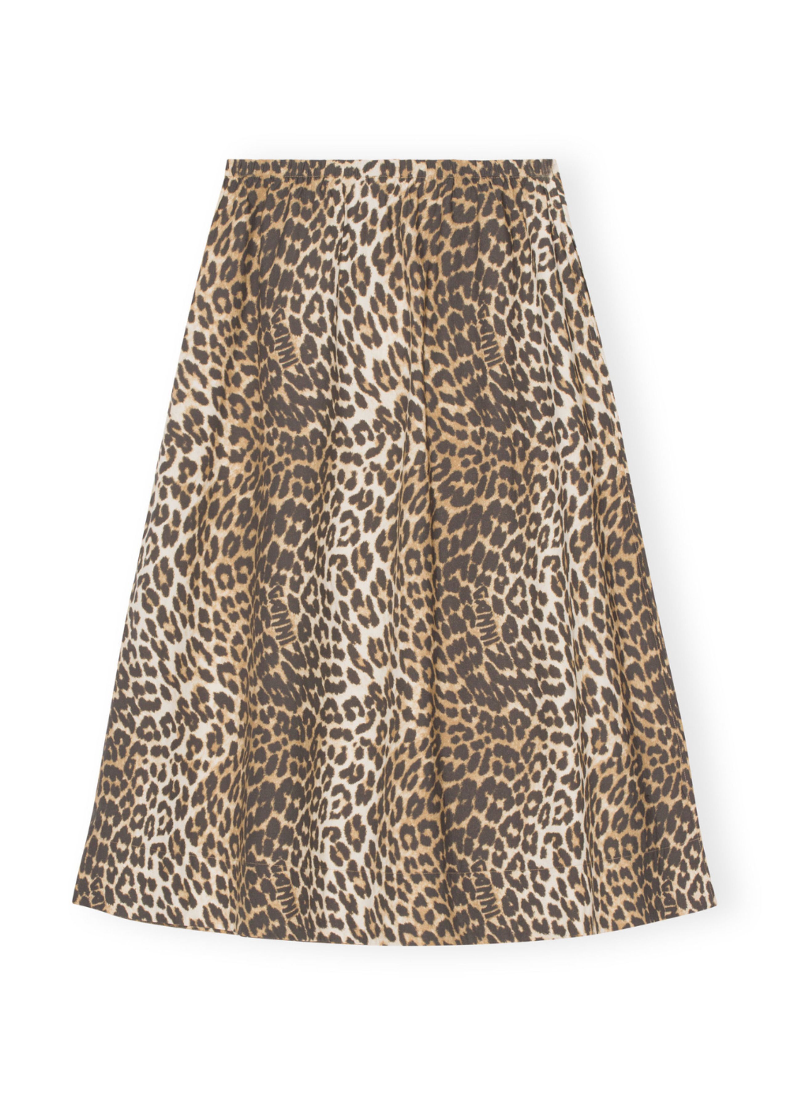 Ganni - Skirt - Printed Cotton Elasticated Maxi Skirt - Big Leopard/Almond Milk