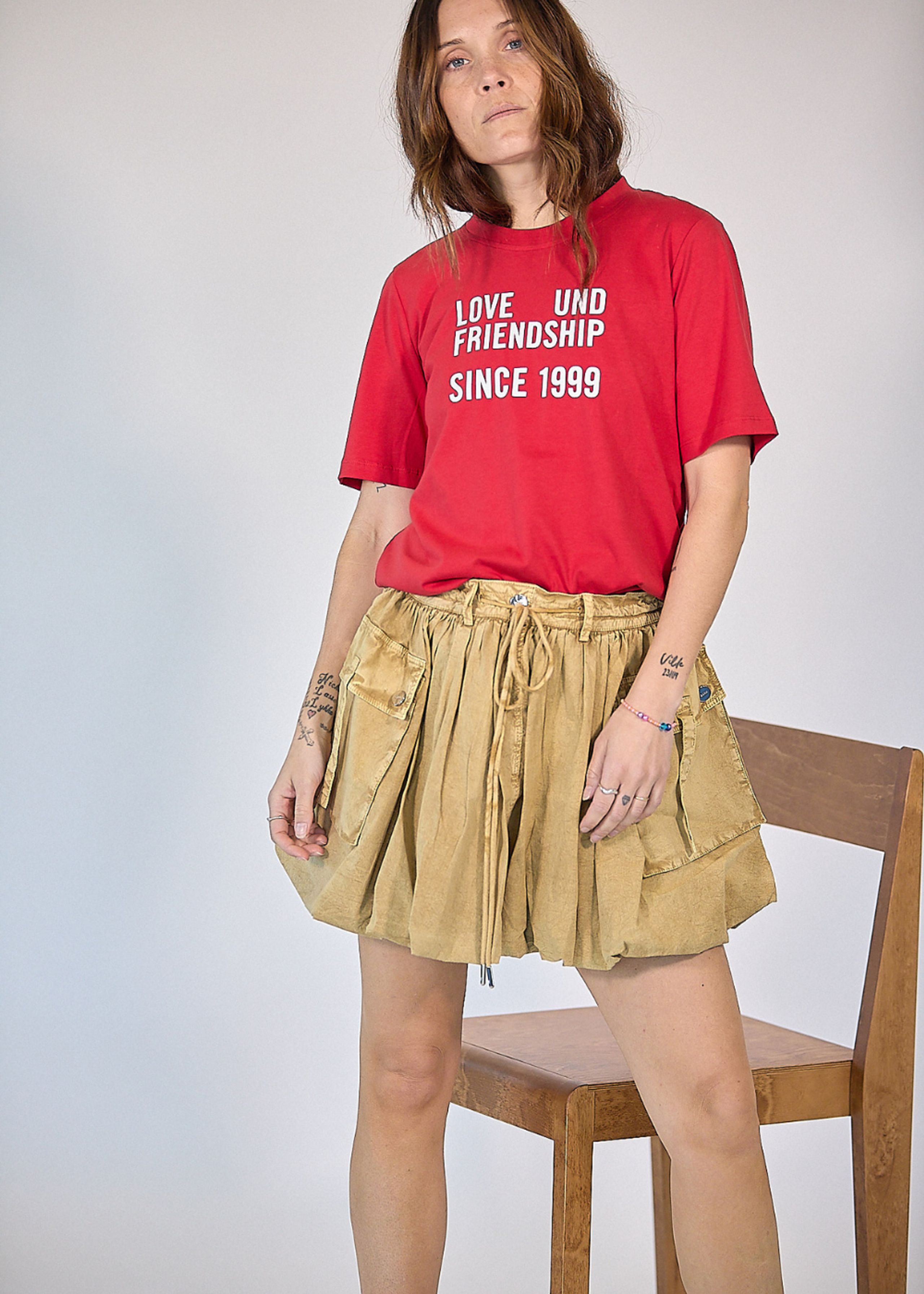 Ganni - Nederdel - Washed Stretch Cotton Mini Bubble Skirt - Lark