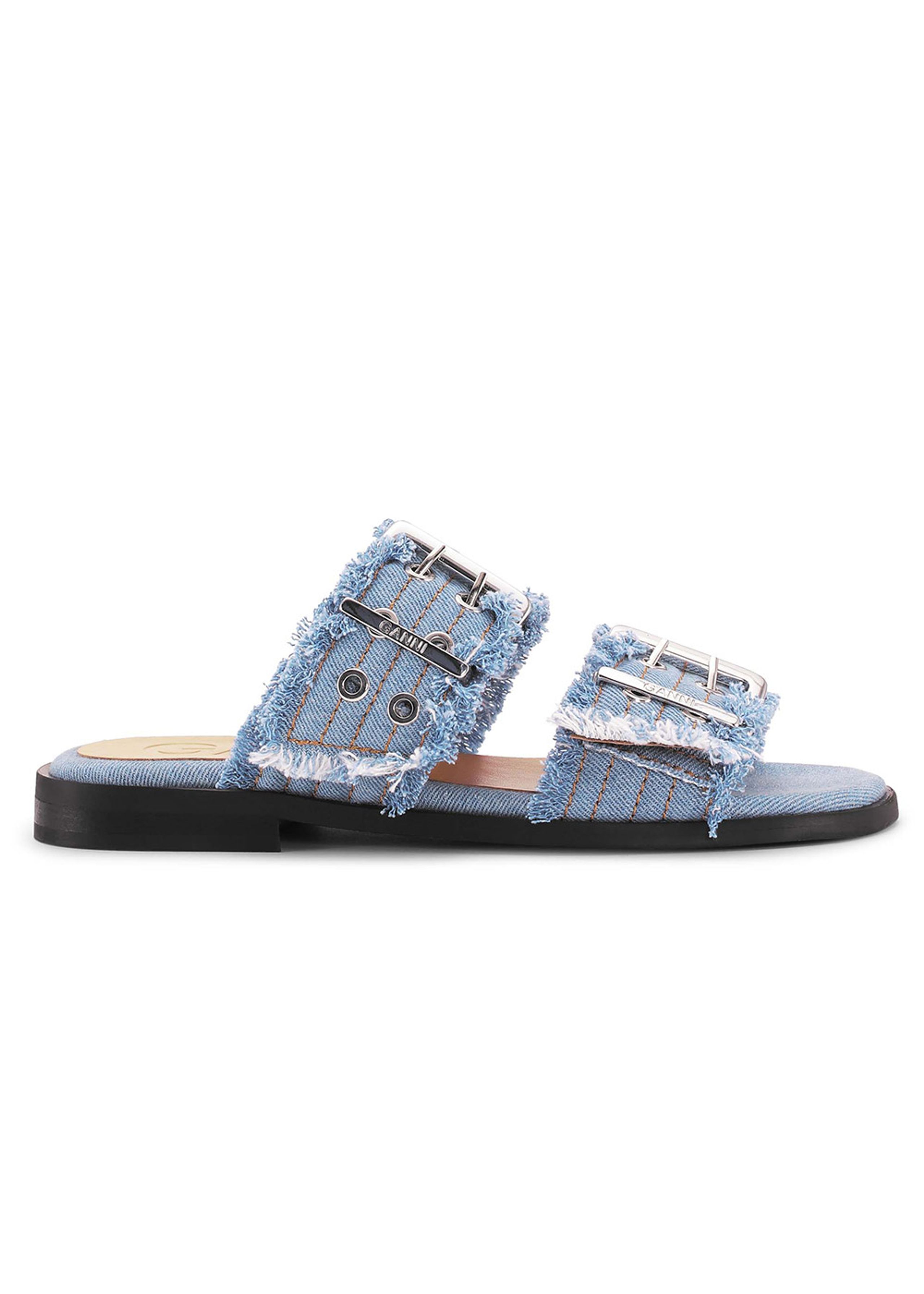 Ganni - Sandaalit - Feminine Buckle Two Strap Sandal Charms Denim - Faded Denim