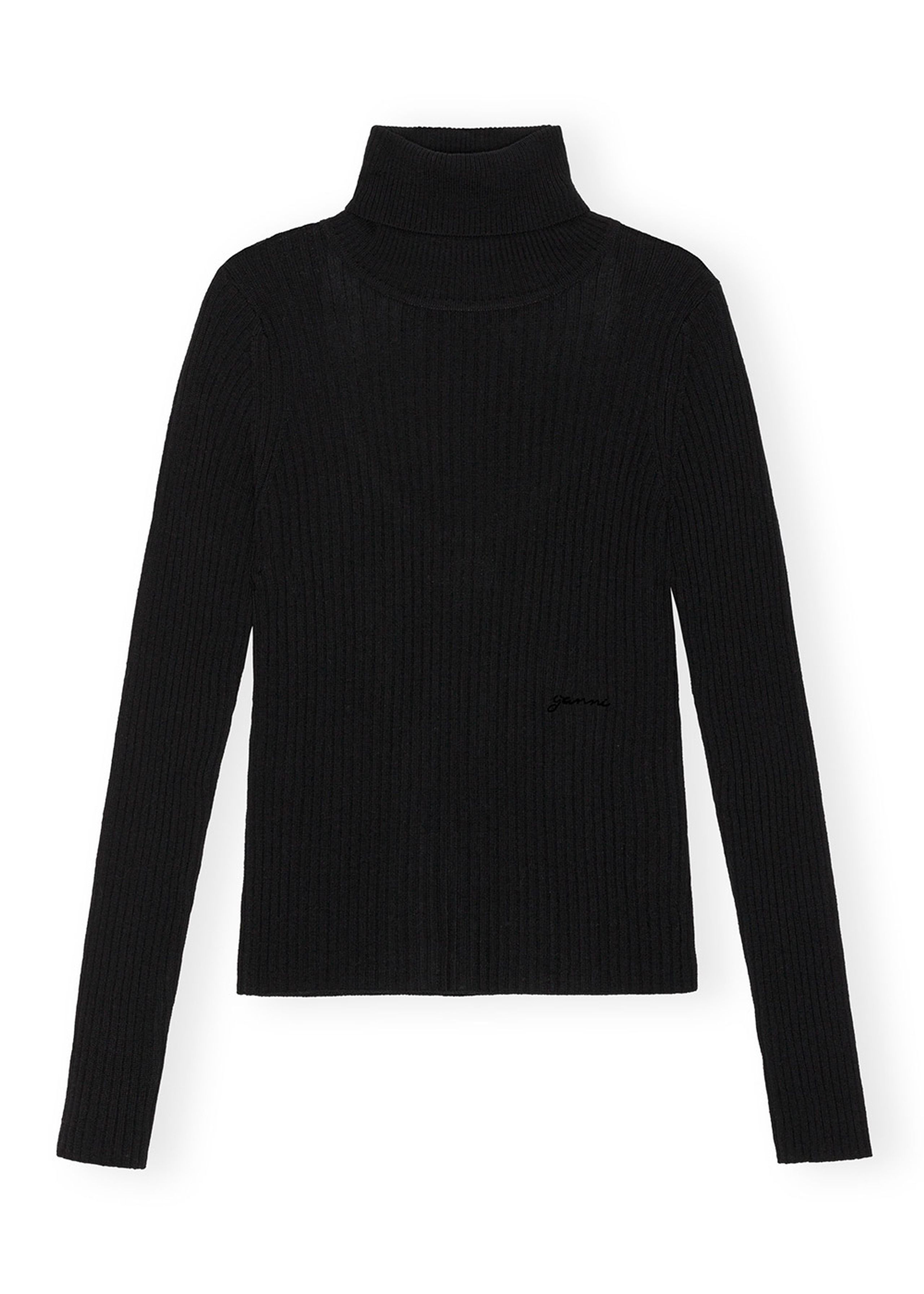 Ganni - Maglia - Sprayed Merino Rib Open Back Highneck - Black
