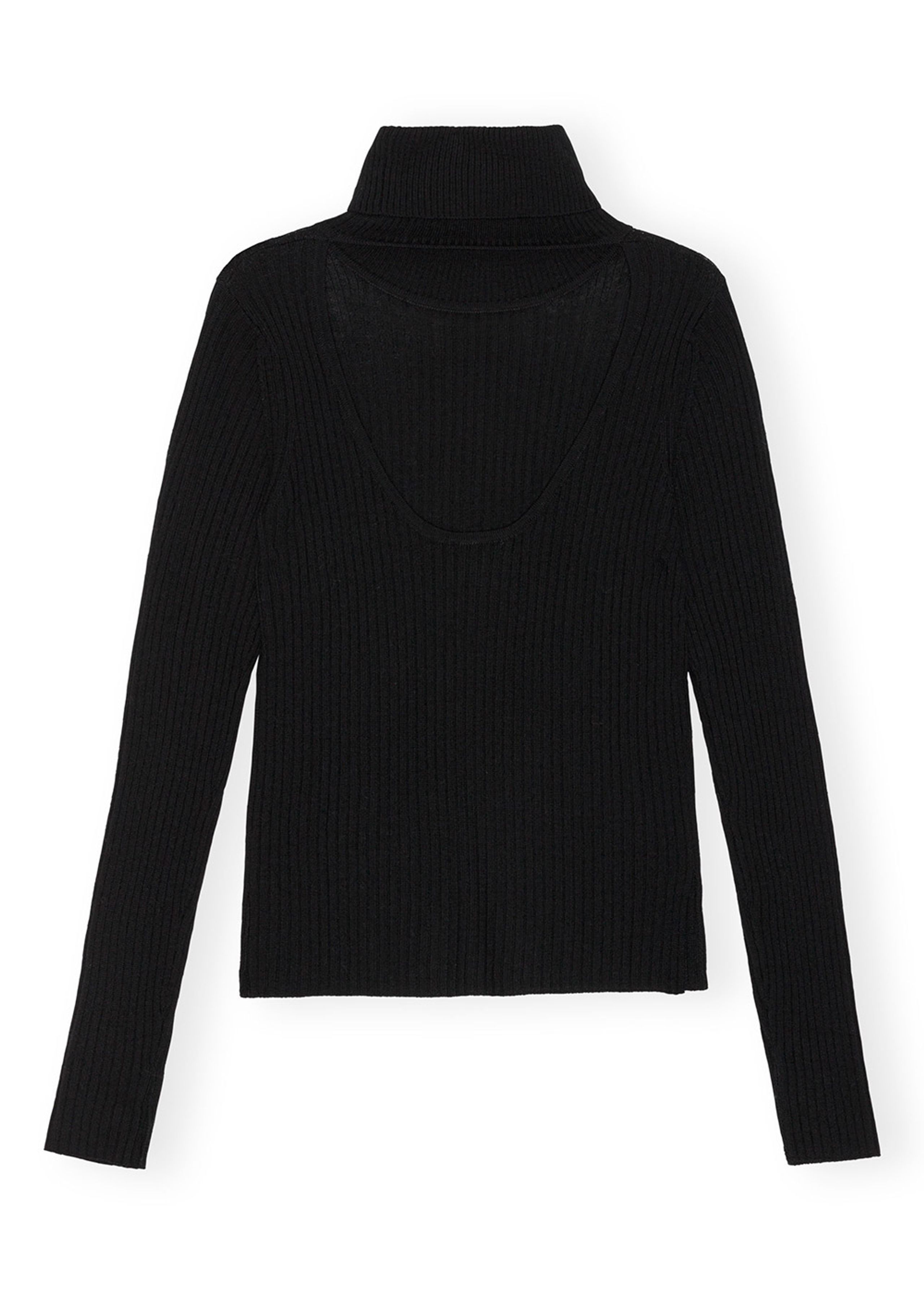 Ganni - Maglia - Sprayed Merino Rib Open Back Highneck - Black