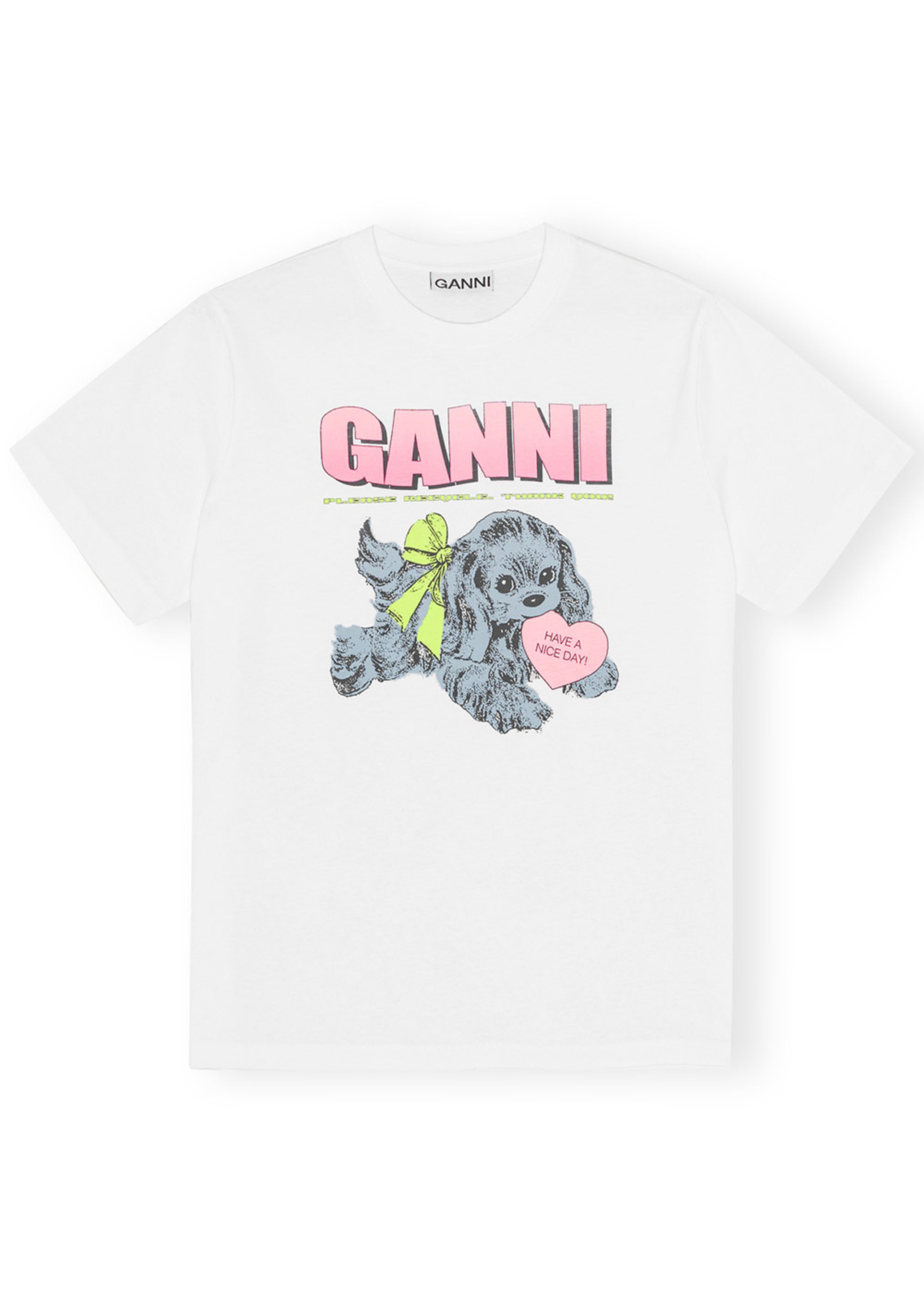 Ganni - T-shirt - Basic Cotton Jersey Neon Puppy T-shirt - Bright White