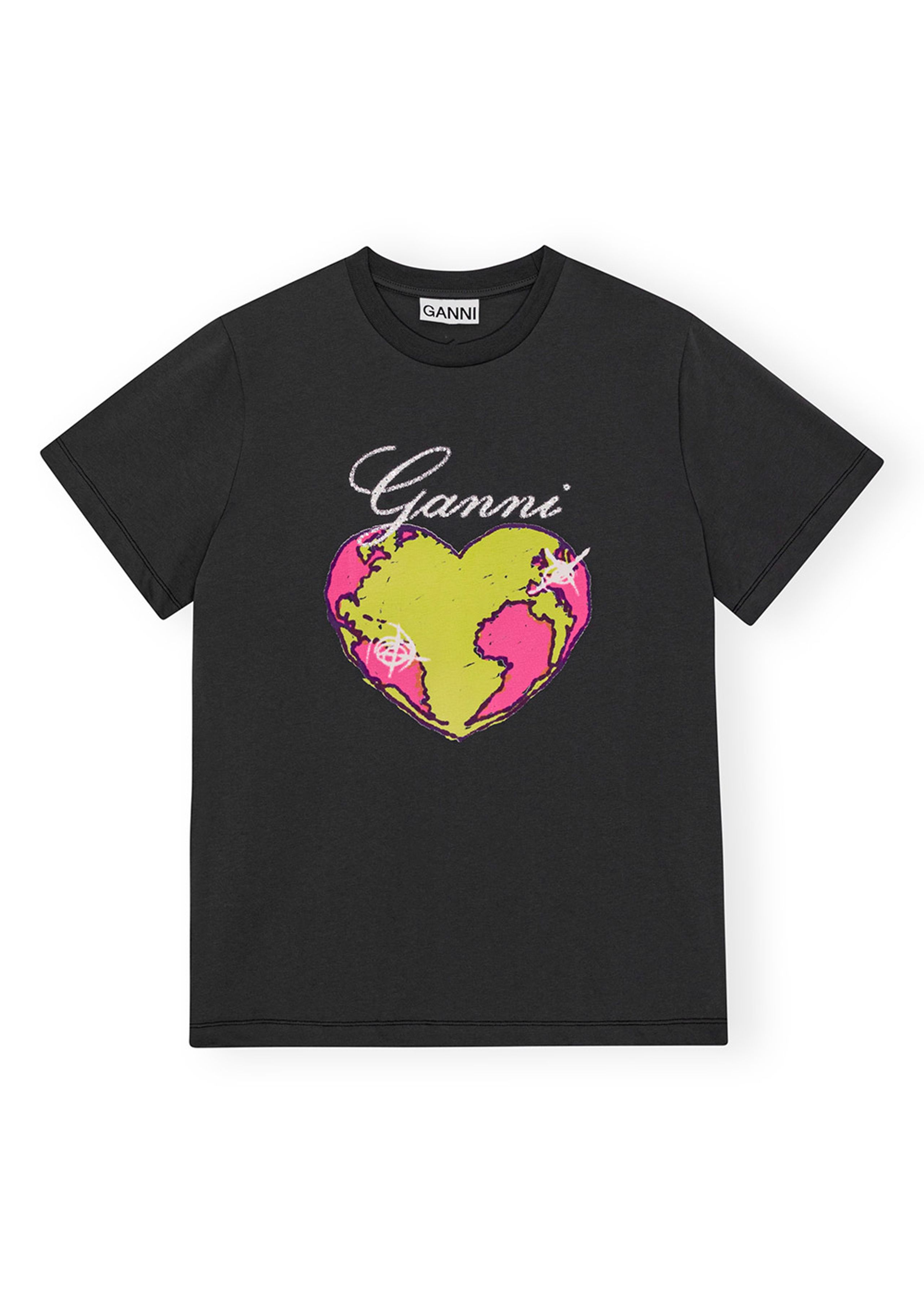 Ganni - T-Shirt - Basic Jersey Heart Relaxed T-shirt - Volcanic Ash