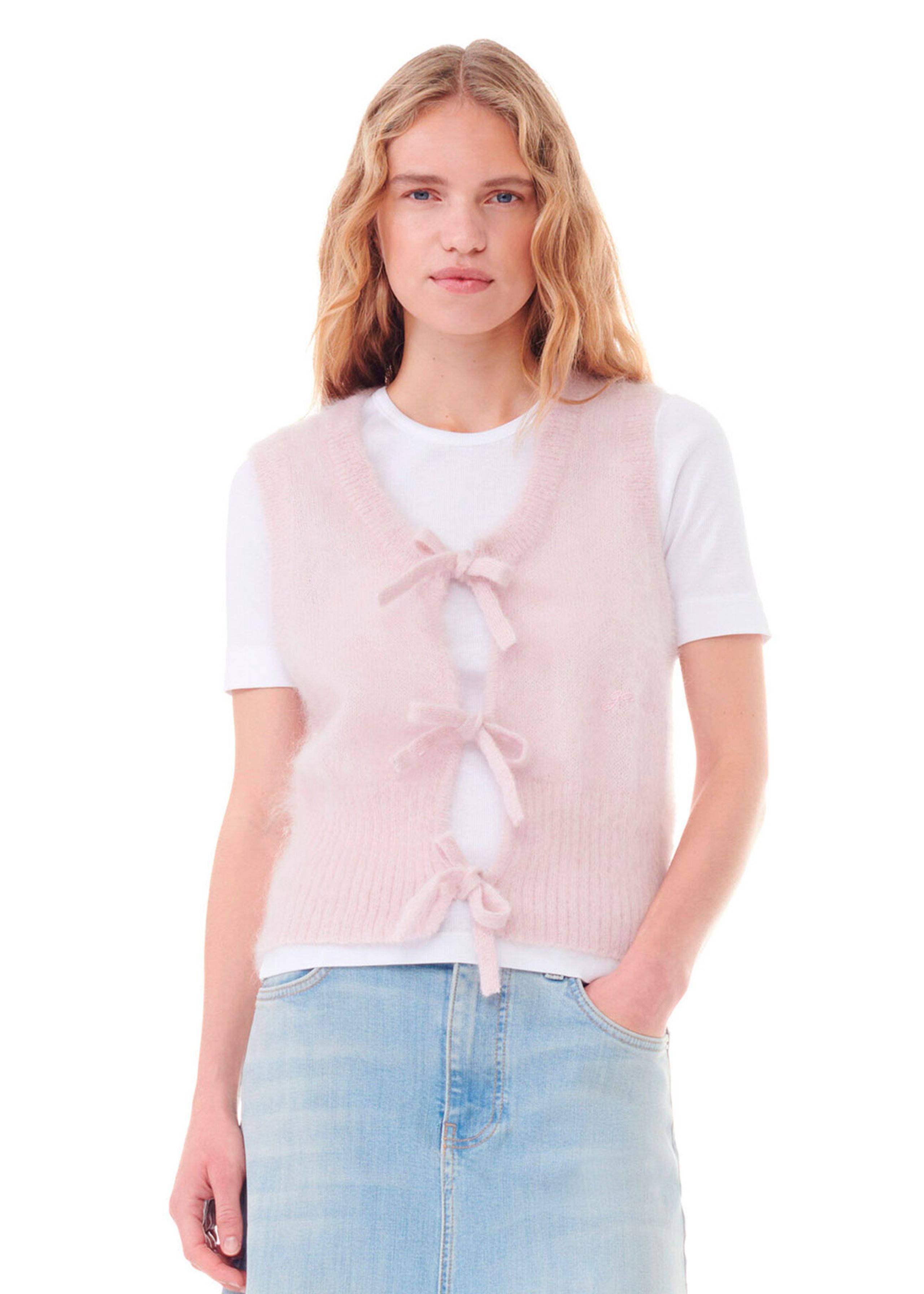 Ganni - Vest - Light Mohair Tie String Vest - Lilac Sachet
