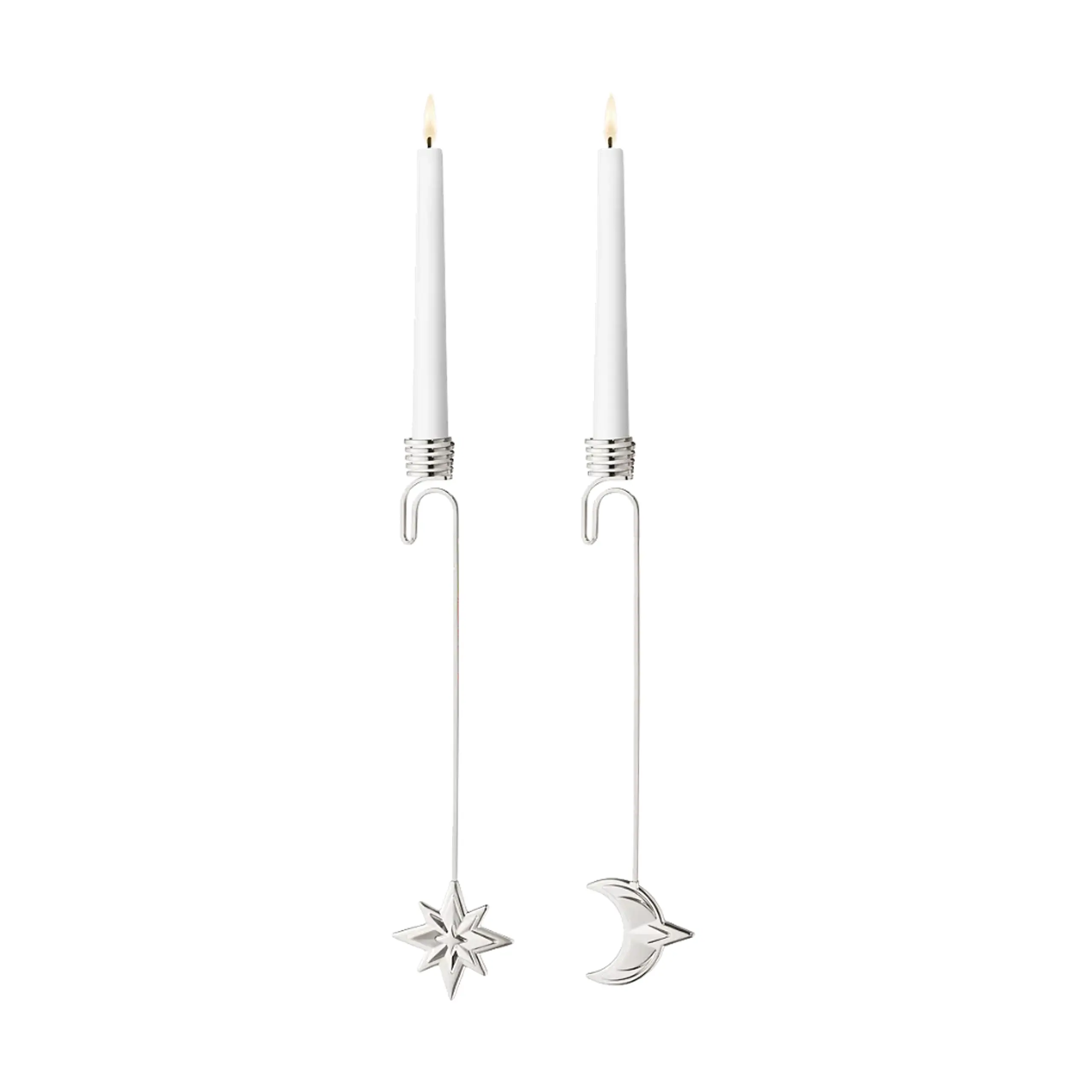 Georg Jensen - Christmas Ornaments - Cc 2024 Candleholder Set Moon & Star - Palladium Plated