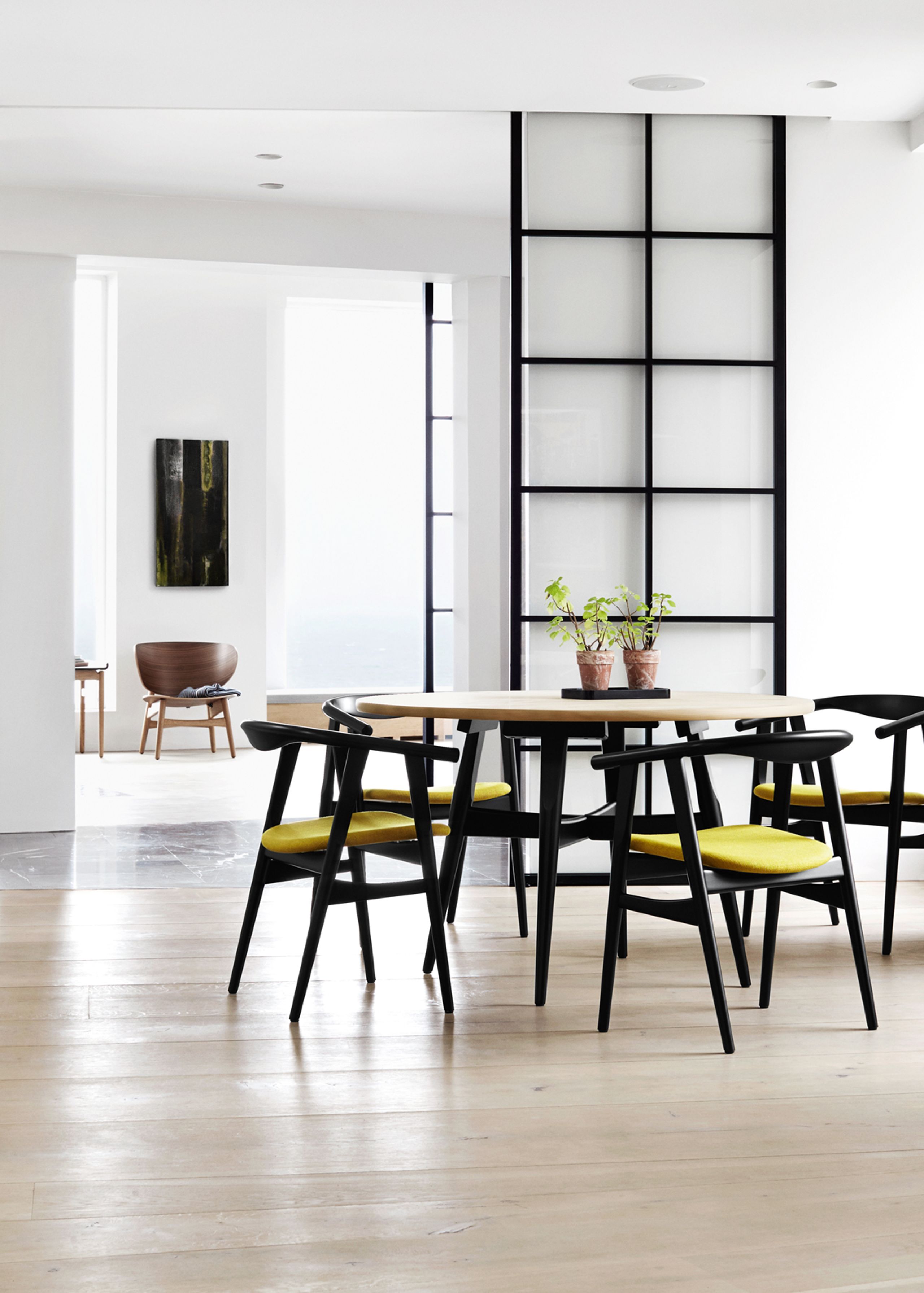 Getama - Chaise à manger - GE525 The U-Chair by Hans J. Wegner - Blue Beech / Canvas 764