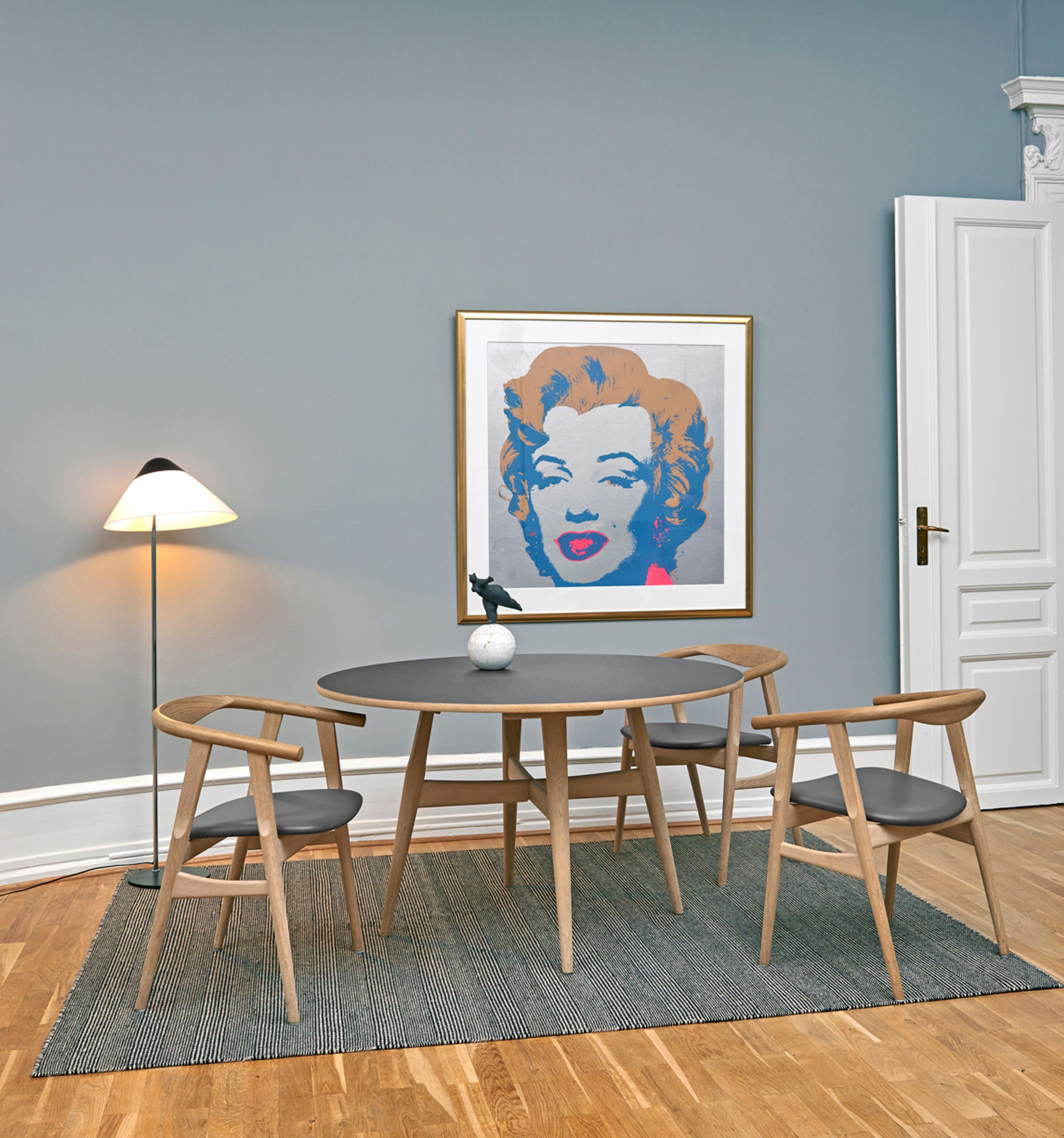 Getama - Chaise à manger - GE525 The U-Chair by Hans J. Wegner - Blue Beech / Canvas 764