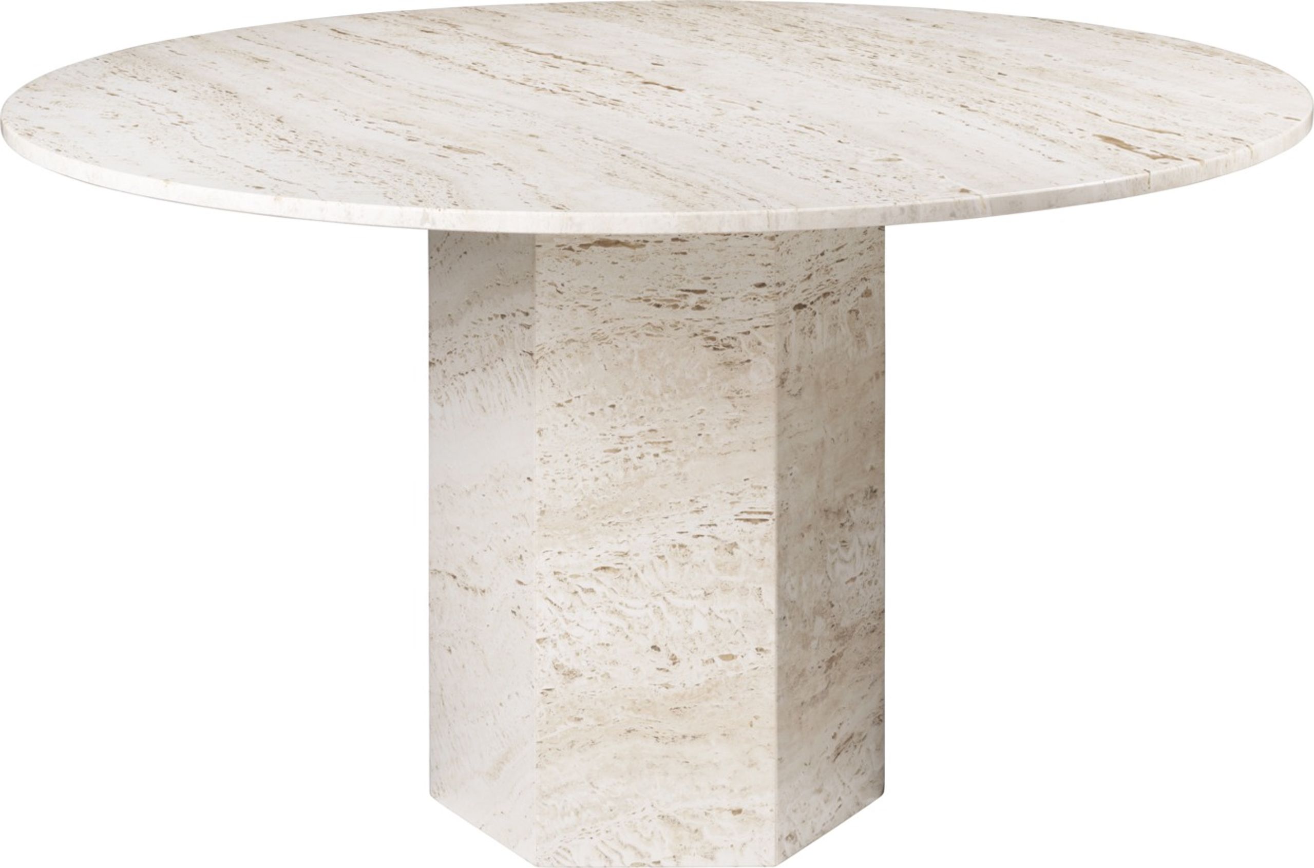 GUBI - Spisebord - Epic Dining Table - Round - Base: Neutral White / Top: Neutral White Travertine