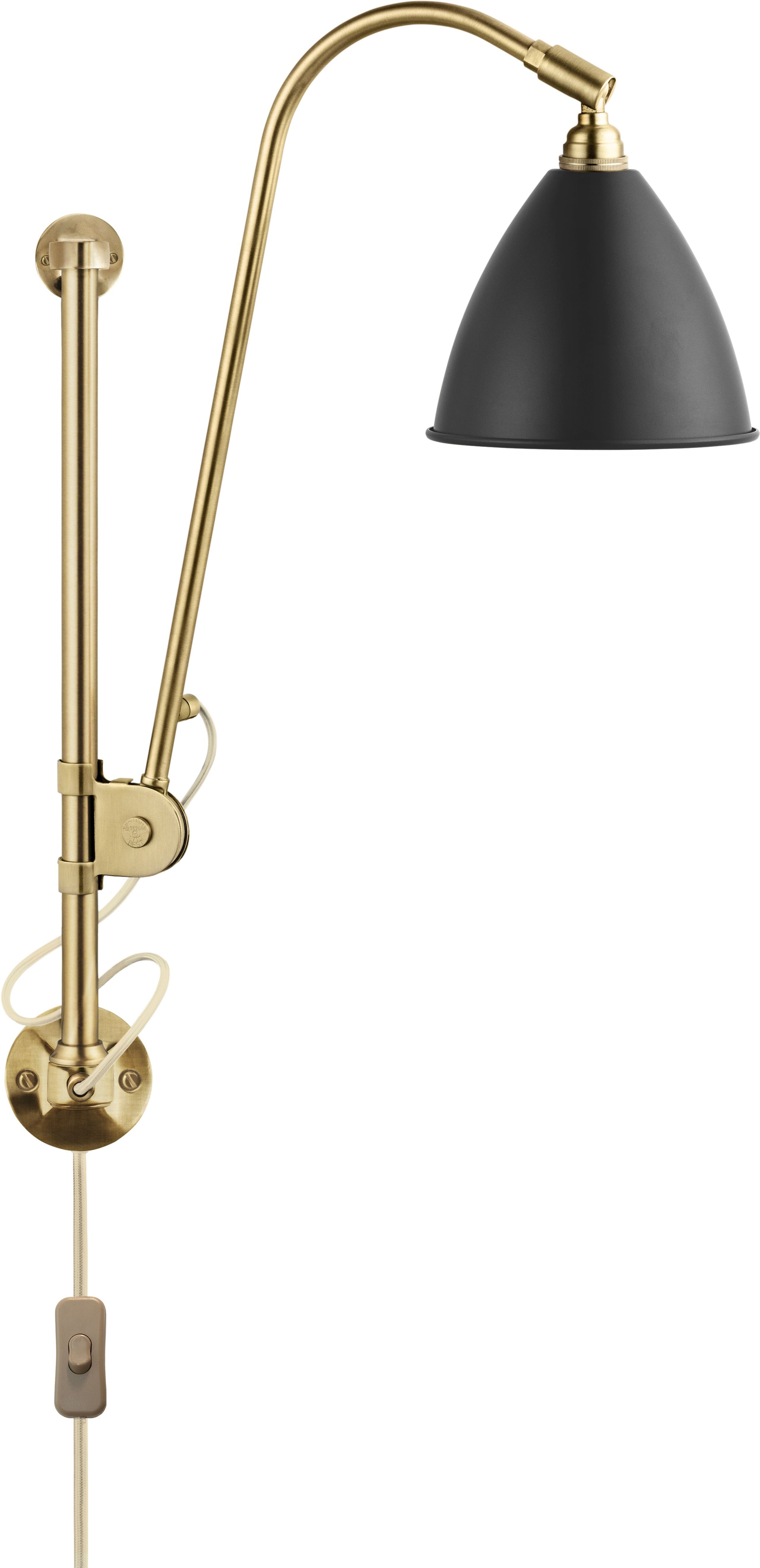 GUBI - Væglampe - BL5 Wall Lamp - Ø16 - Base: Brass / Shade: Soft Black Semi Matt