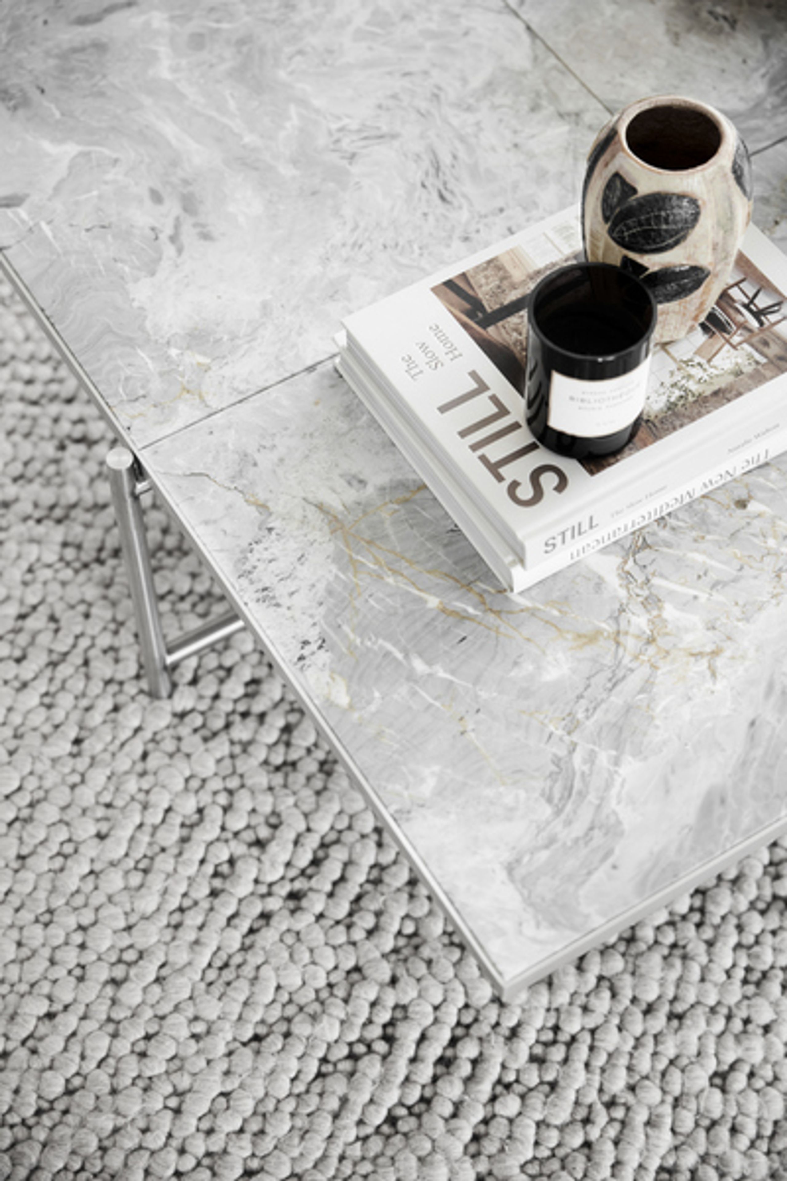 Handvärk - Kaffebord - Coffee Table 90 af Emil Thorup - Rustfrit Stål - Statuario / Hvidt Marmor