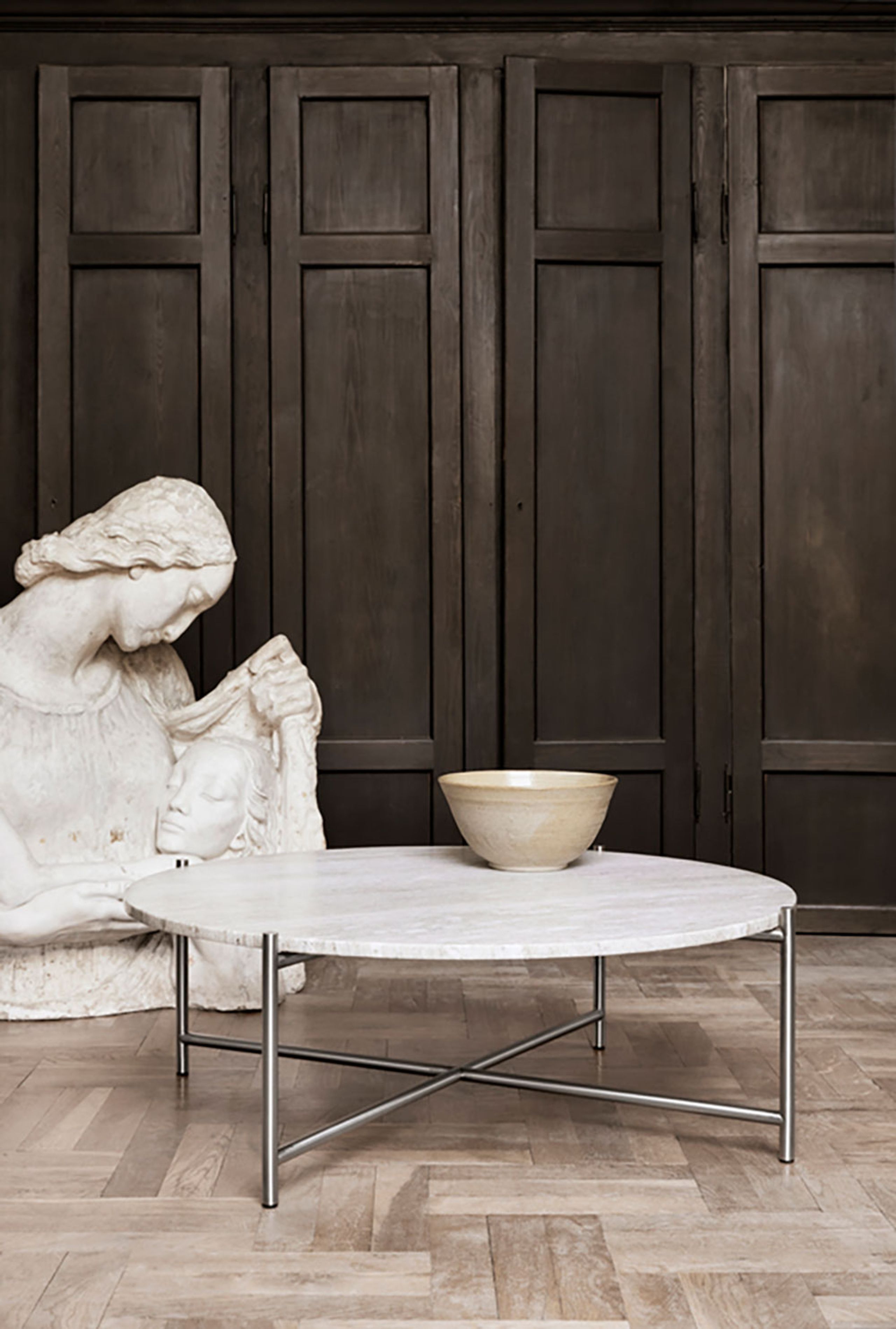 Handvärk - Sofabord - Round Coffee Table - Beige Marble/Black 90