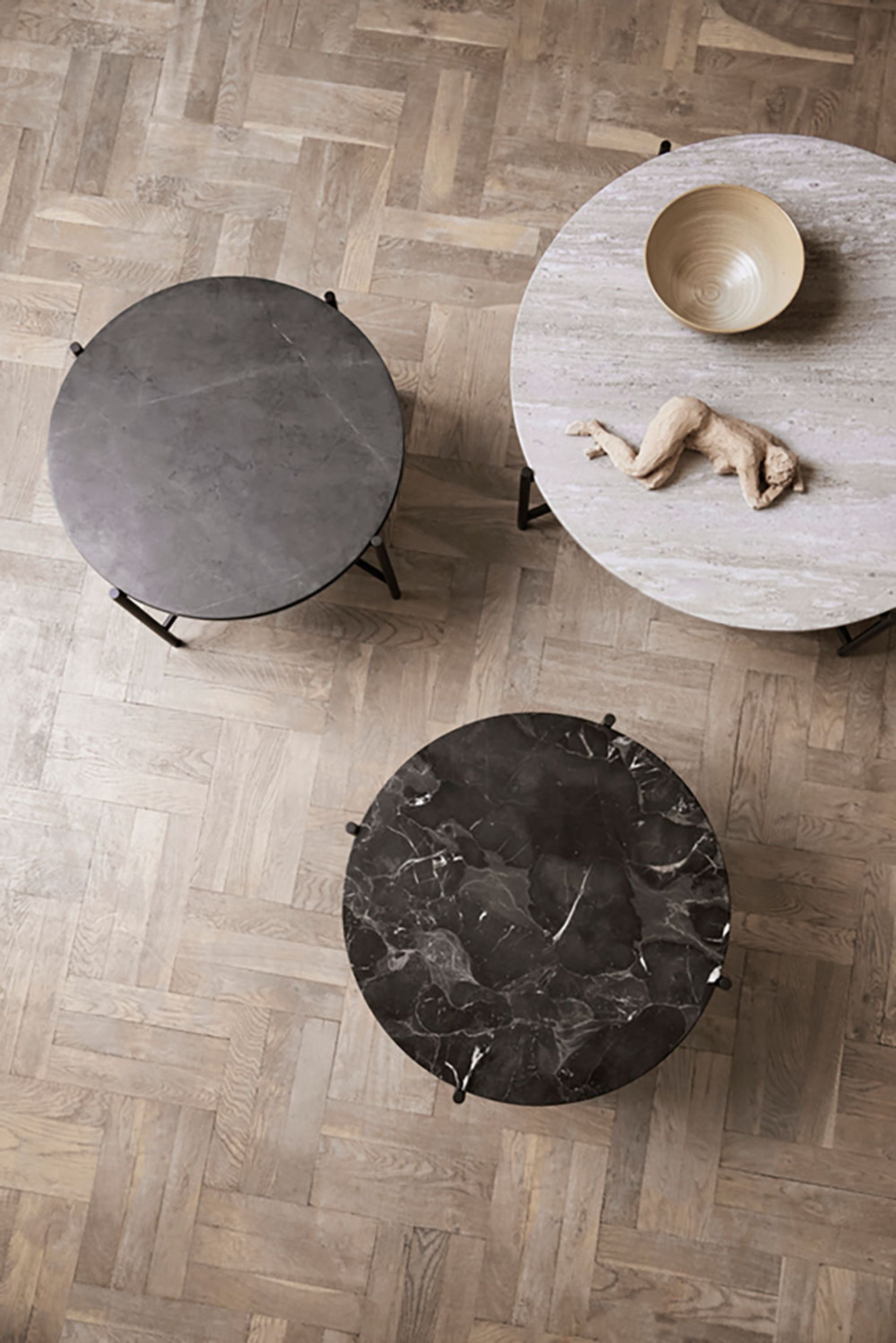 Handvärk - Tavolino da caffè - Round Coffee Table - Beige Marble/Stainless Steel 90