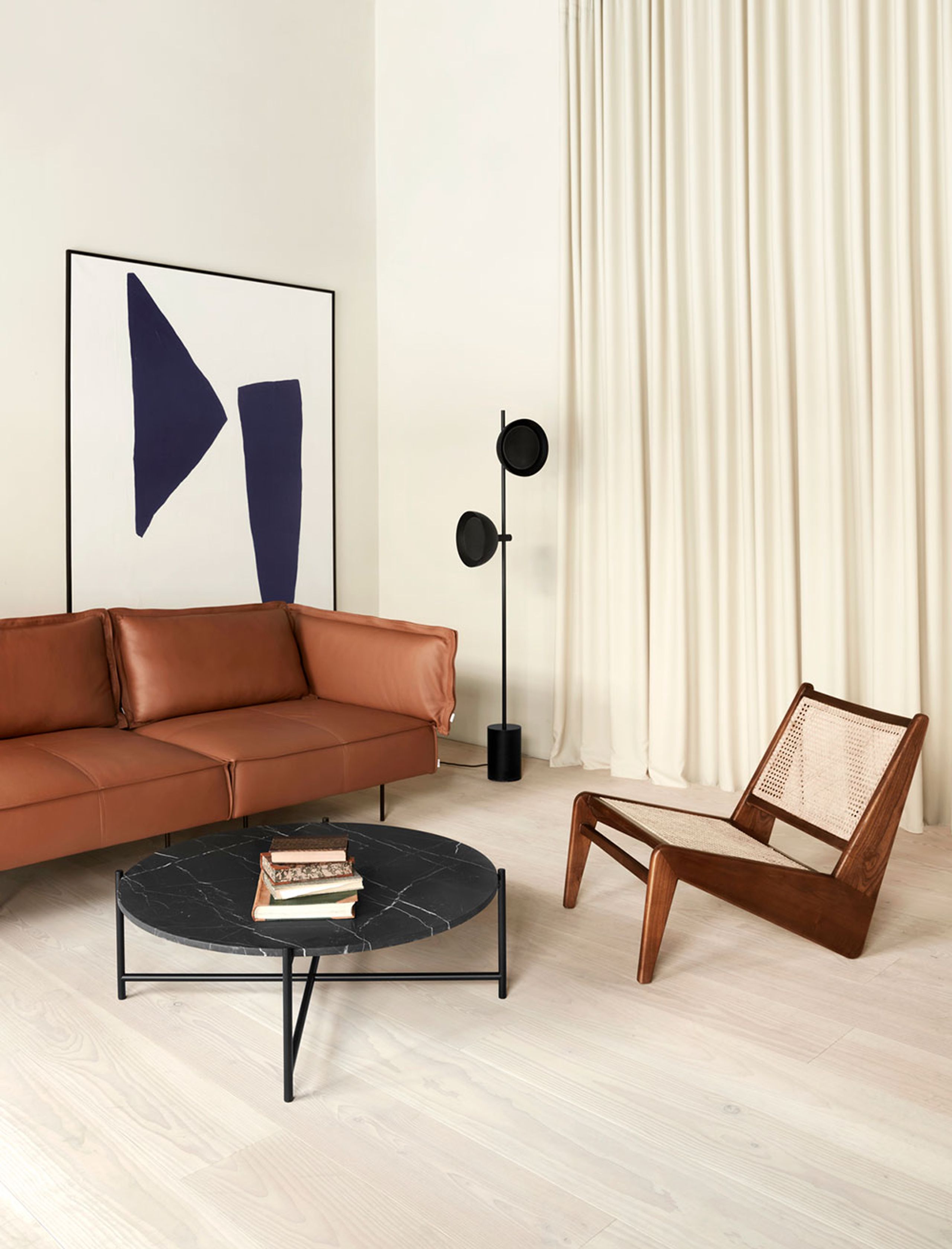 Handvärk - Tavolino da caffè - Round Coffee Table - Brown Marble/Black 60