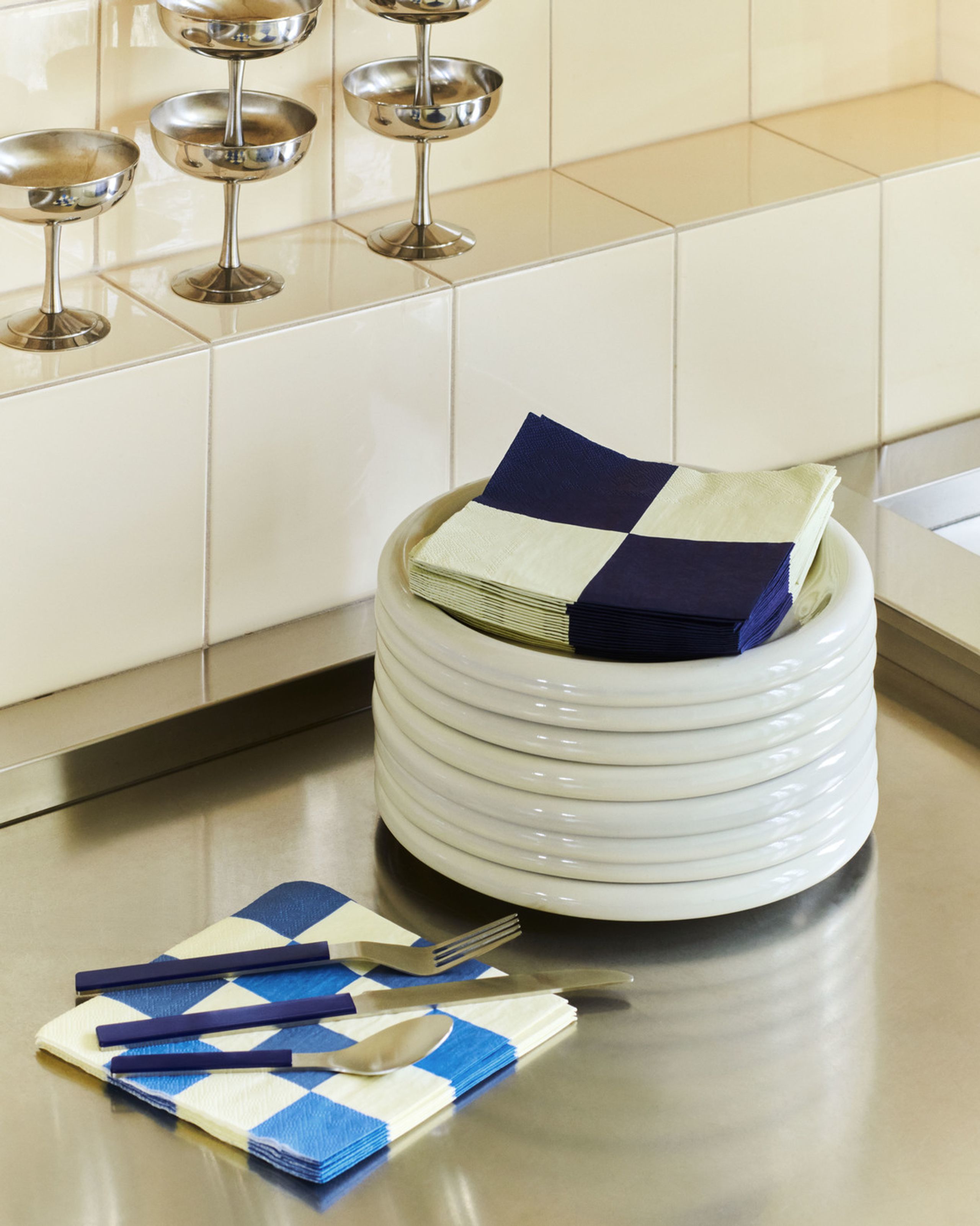 HAY - Bagefad - Pattern Napkins - Light Green and Dusty Green - Large Check / Set of 20 - Dinner