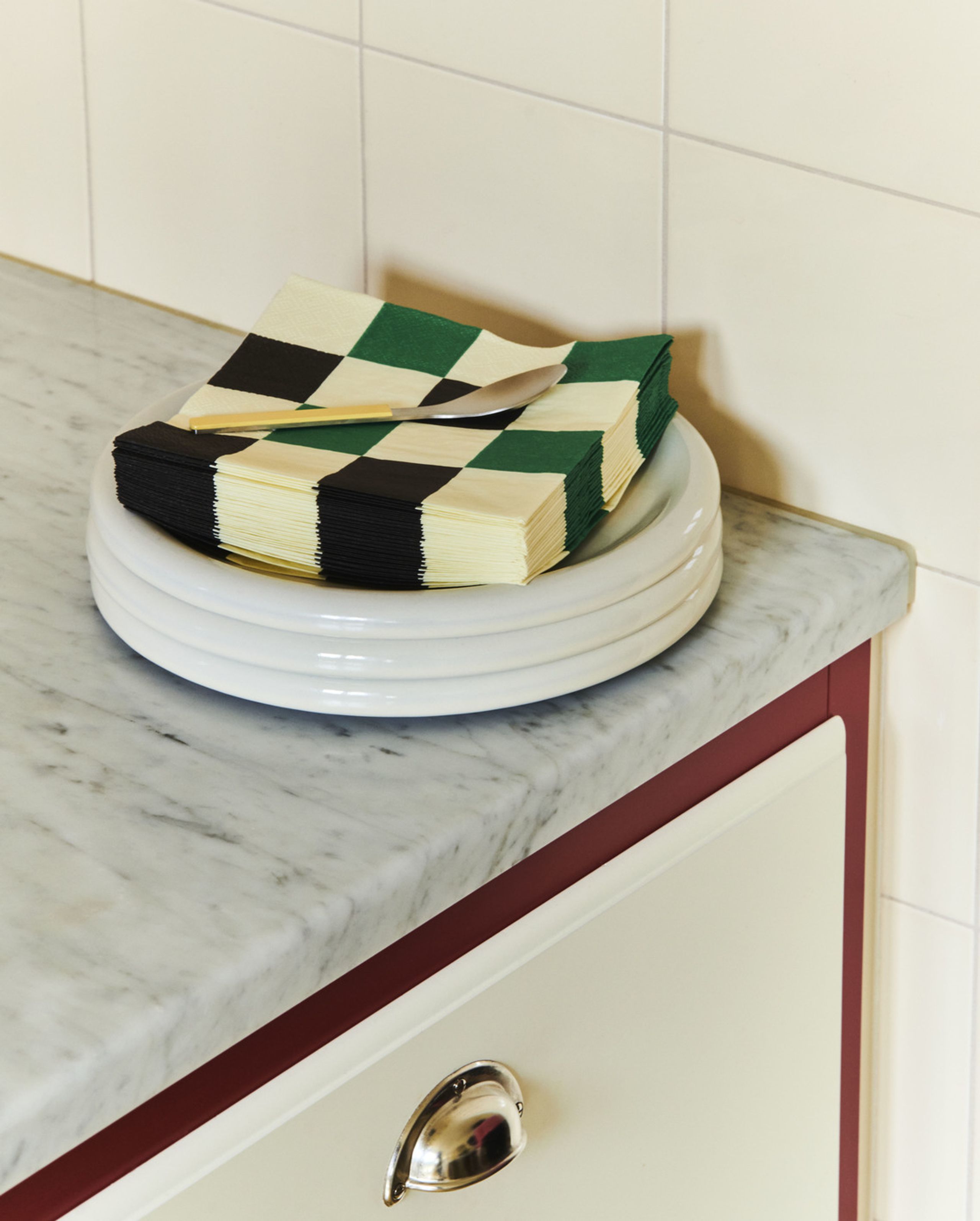 HAY - Plat de cuisson - Pattern Napkins - Off-white, Green and Black - Medium Check / Set of 20 - Lunch