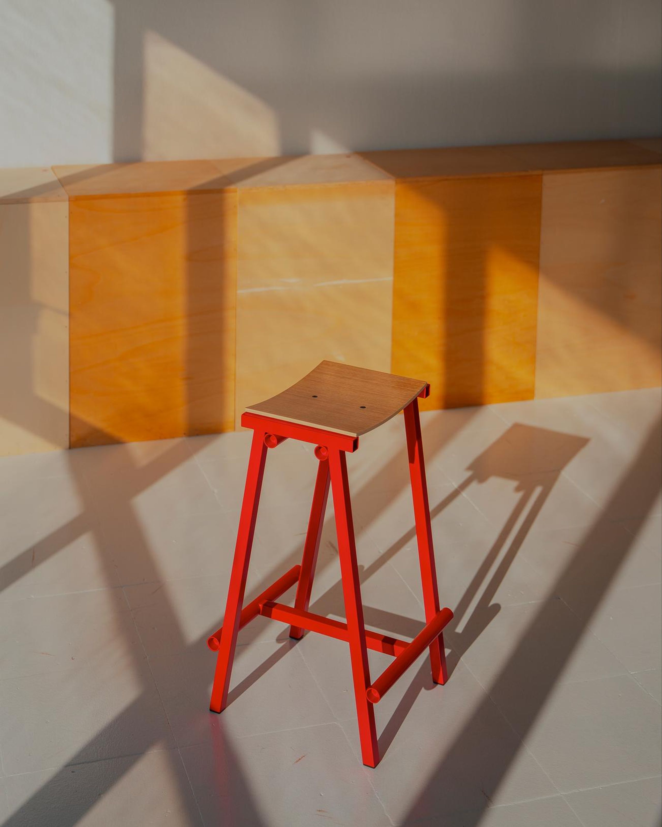 HAY - Tabouret de bar - Taburete 8 Bar Stool - Signal Red / Oak Veneer - Low