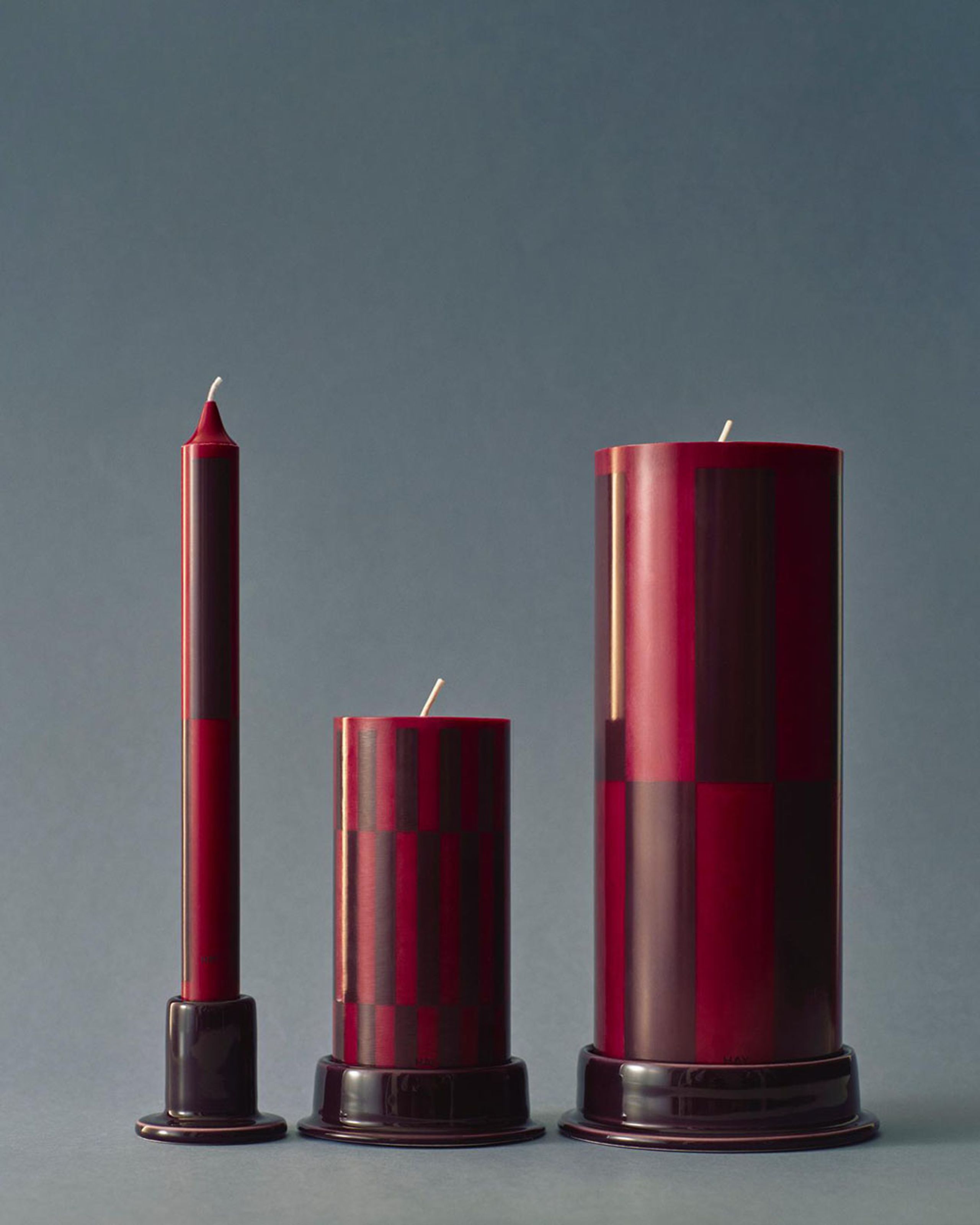 HAY - Bloklys - Column Candle - Off-White | Red | Grid Check