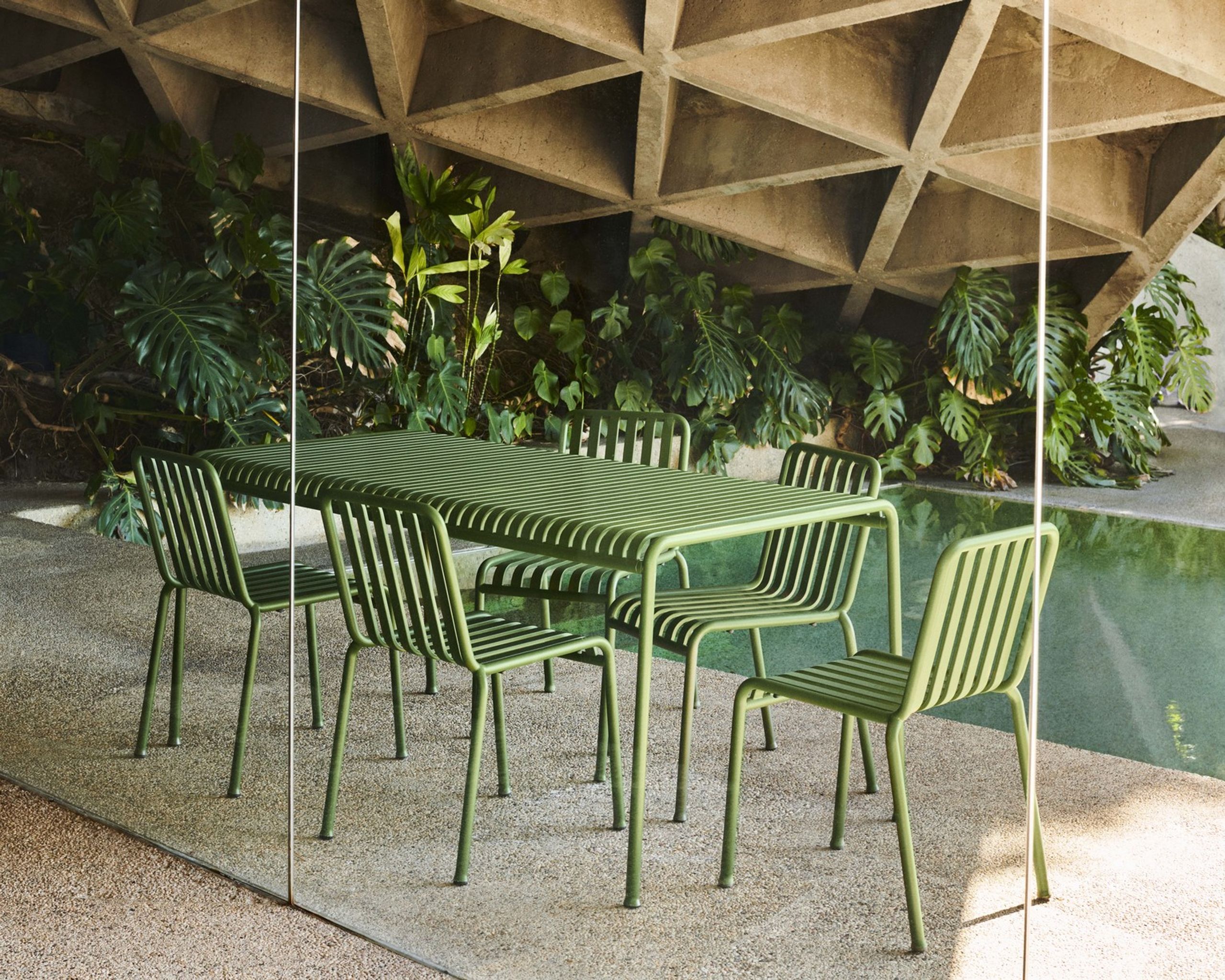 HAY - Juego de muebles de jardín - 1 Palissade Bord og 4 Palissade Chair - Olive