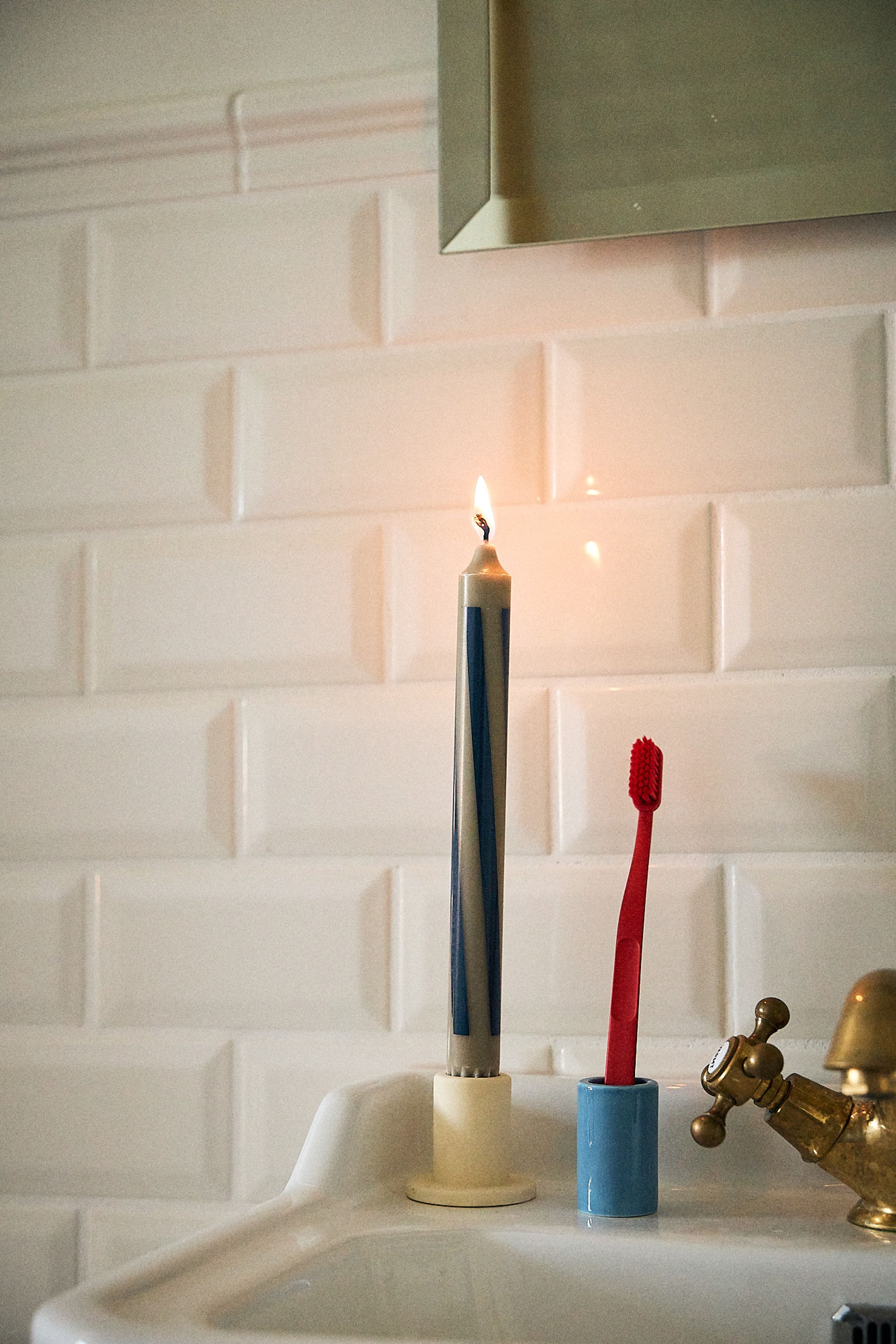 HAY - Candle holder - Tube Candleholder Concrete - Small - Lime yellow