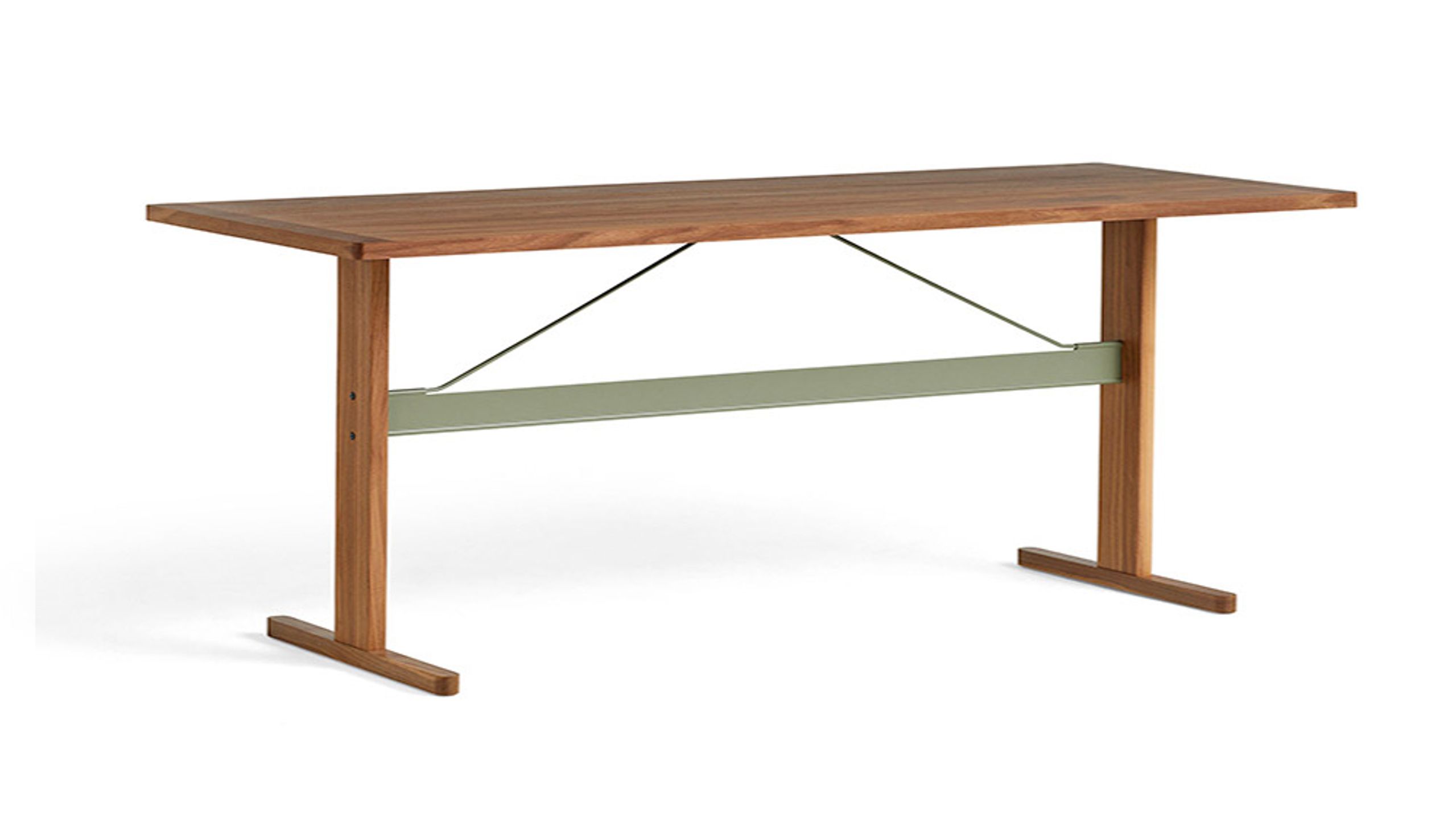 HAY - Table à manger - Passerelle High Table - Clear Water-Based Lacquered Walnut w. Thyme Green Crossbar
