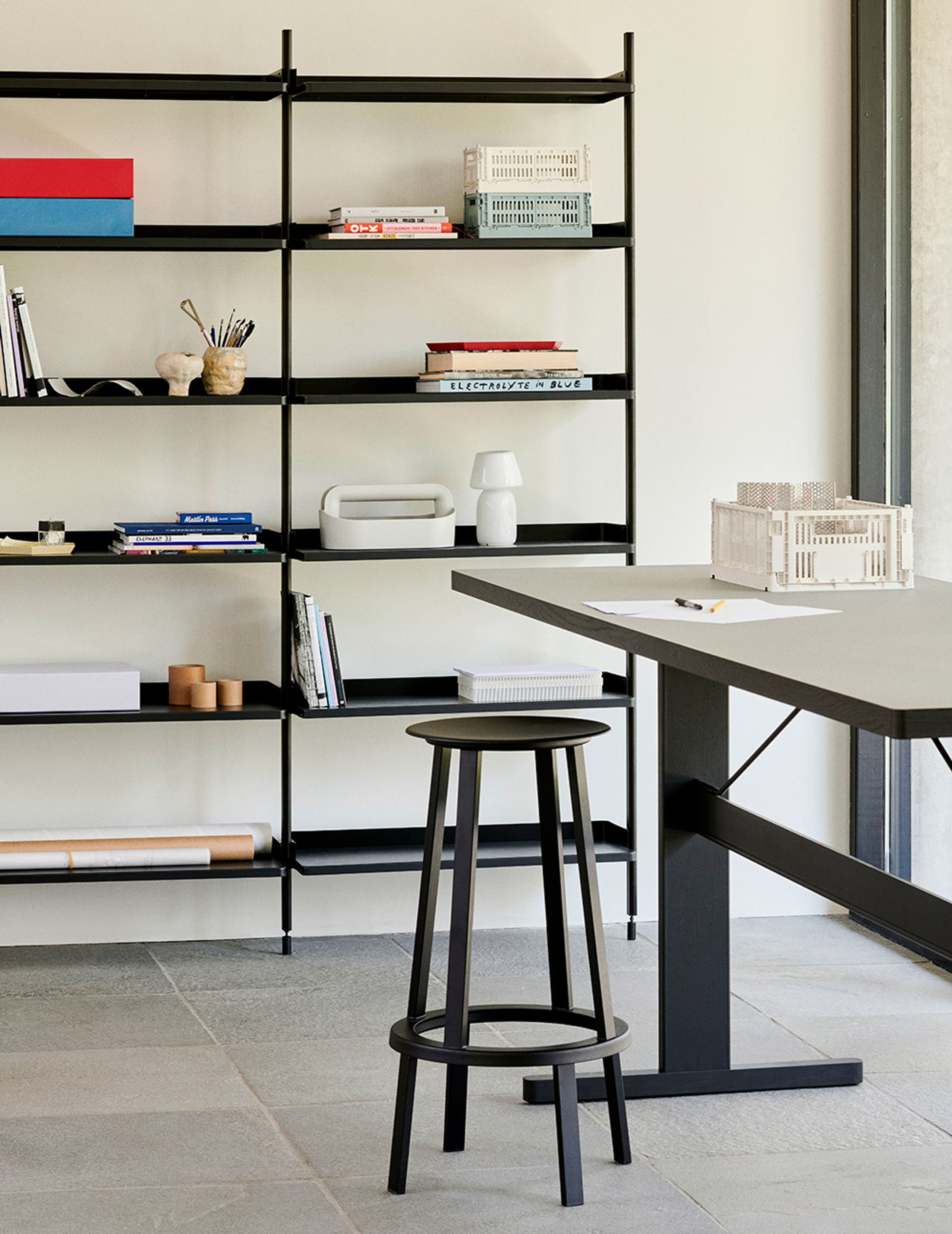 HAY - Dining Table - Passerelle High Table - Ink Black Water-Based Lacquered Oak w. Ink Black Crossbar
