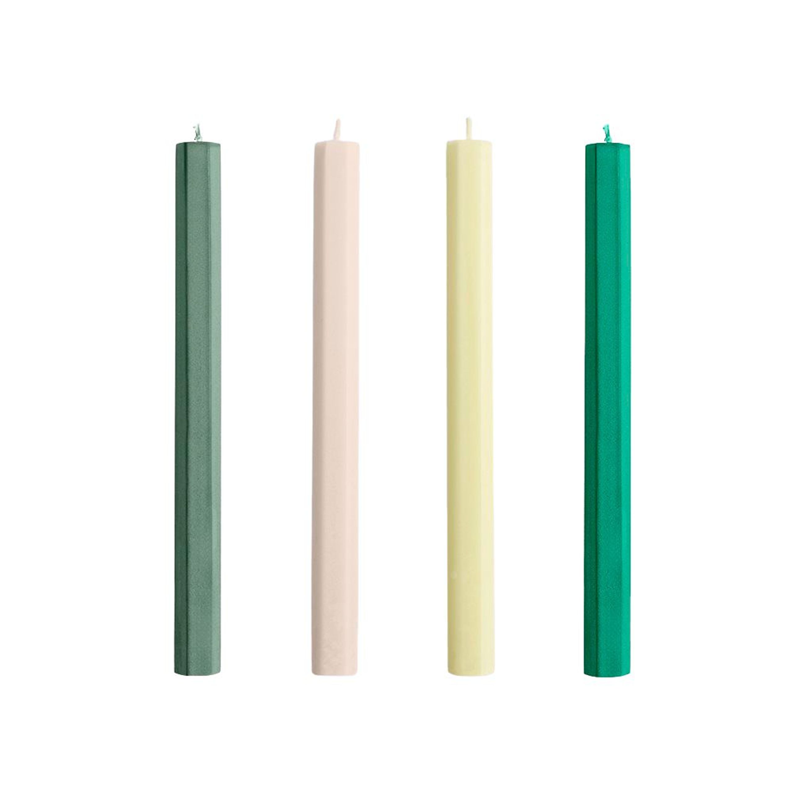 HAY - Stearinlys - Hexagon Candle - Greens & Whites Set of 4