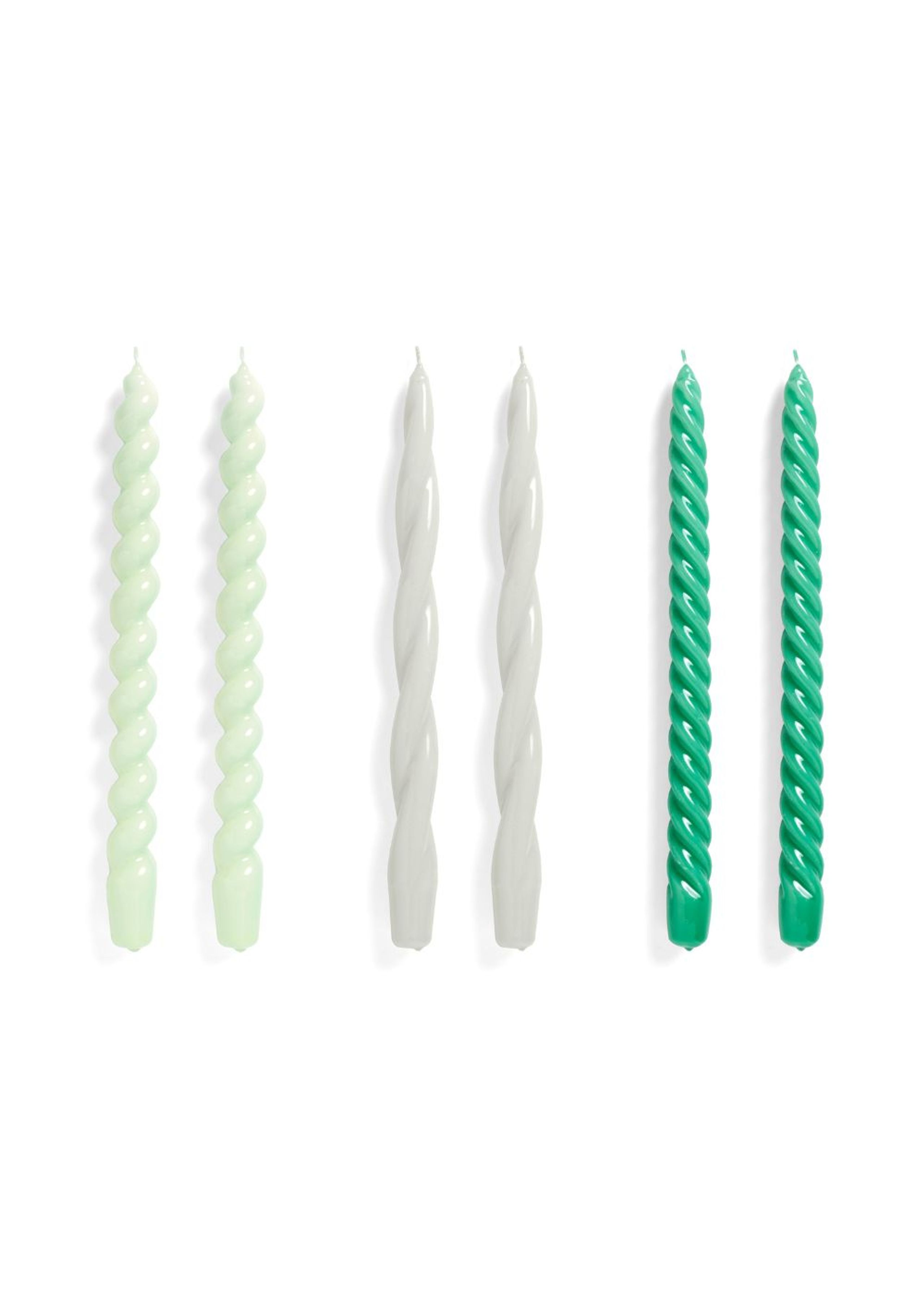 HAY - Svíčky - Long Mix Candles - Set of 6 - Mint / Light Grey / Green