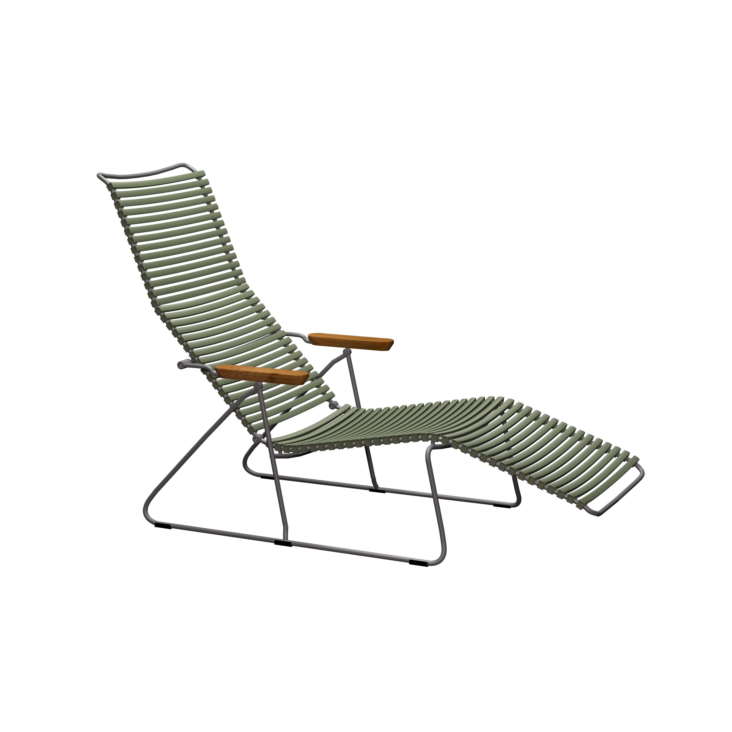 HOUE - Sonnenliege - Click Sunlounger - Color: Olive green / Frame: Grey / Armrest: Bamboo