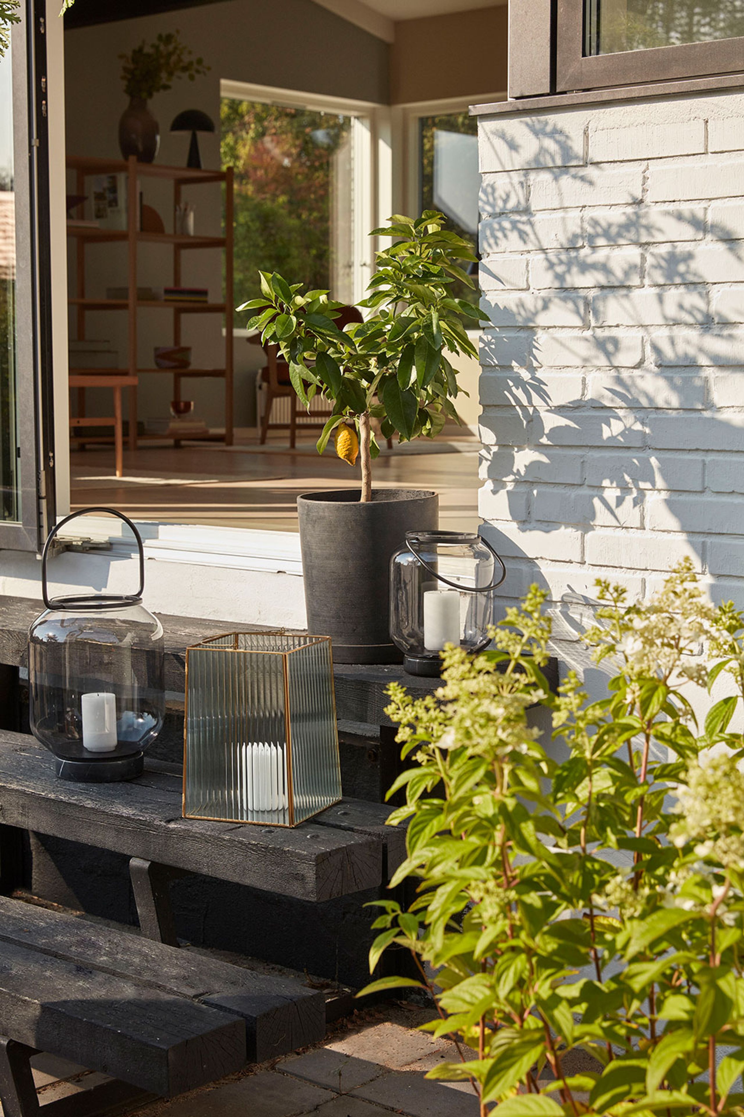 Hübsch - Lanterne - Ripple Lanterner Klar/Messingfarve (sæt af 2) - Messingfarve / Klar