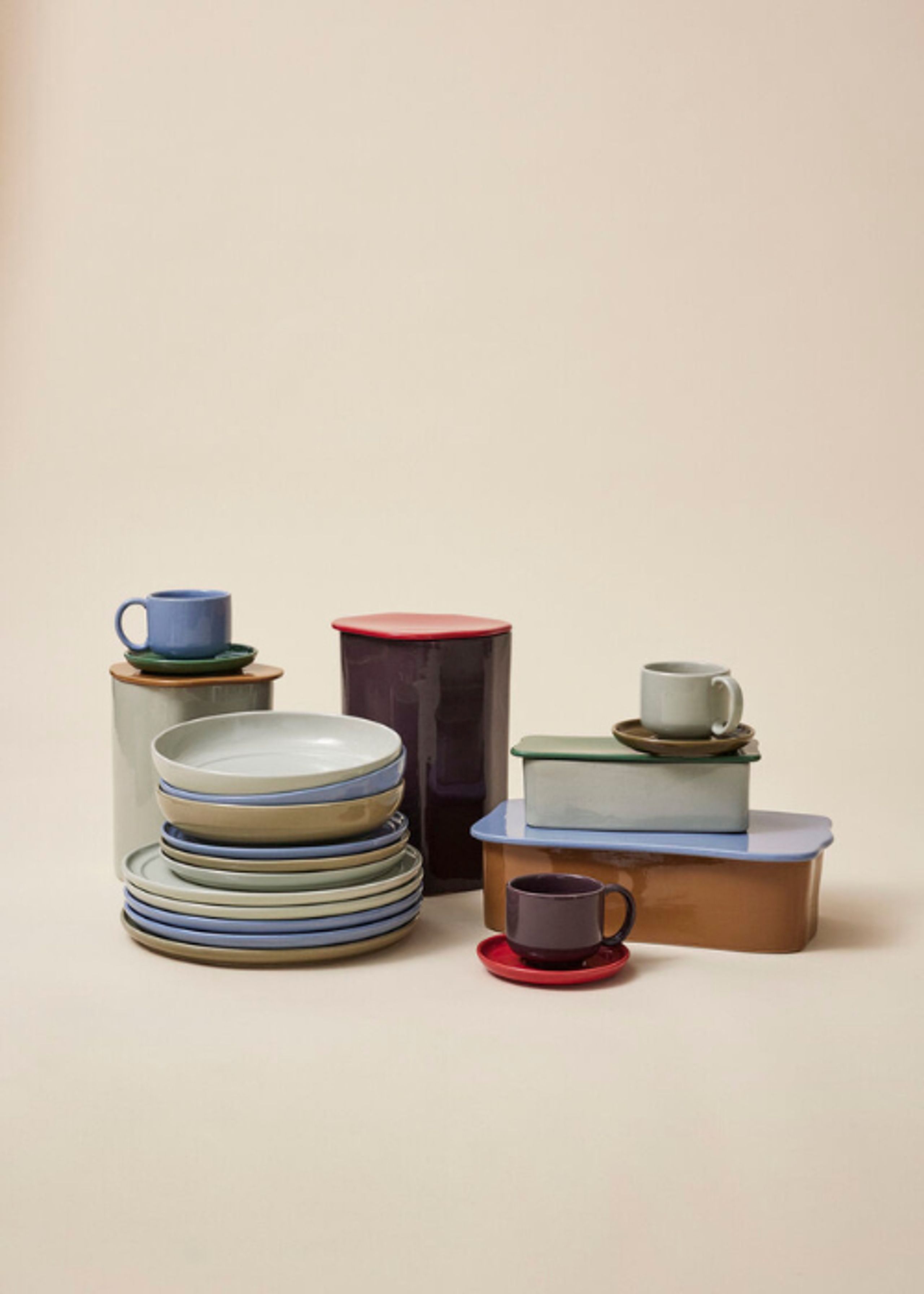 Hübsch - Scatole di immagazzinaggio - Amare Opbevaring Med Llåg - Burgundy/Red