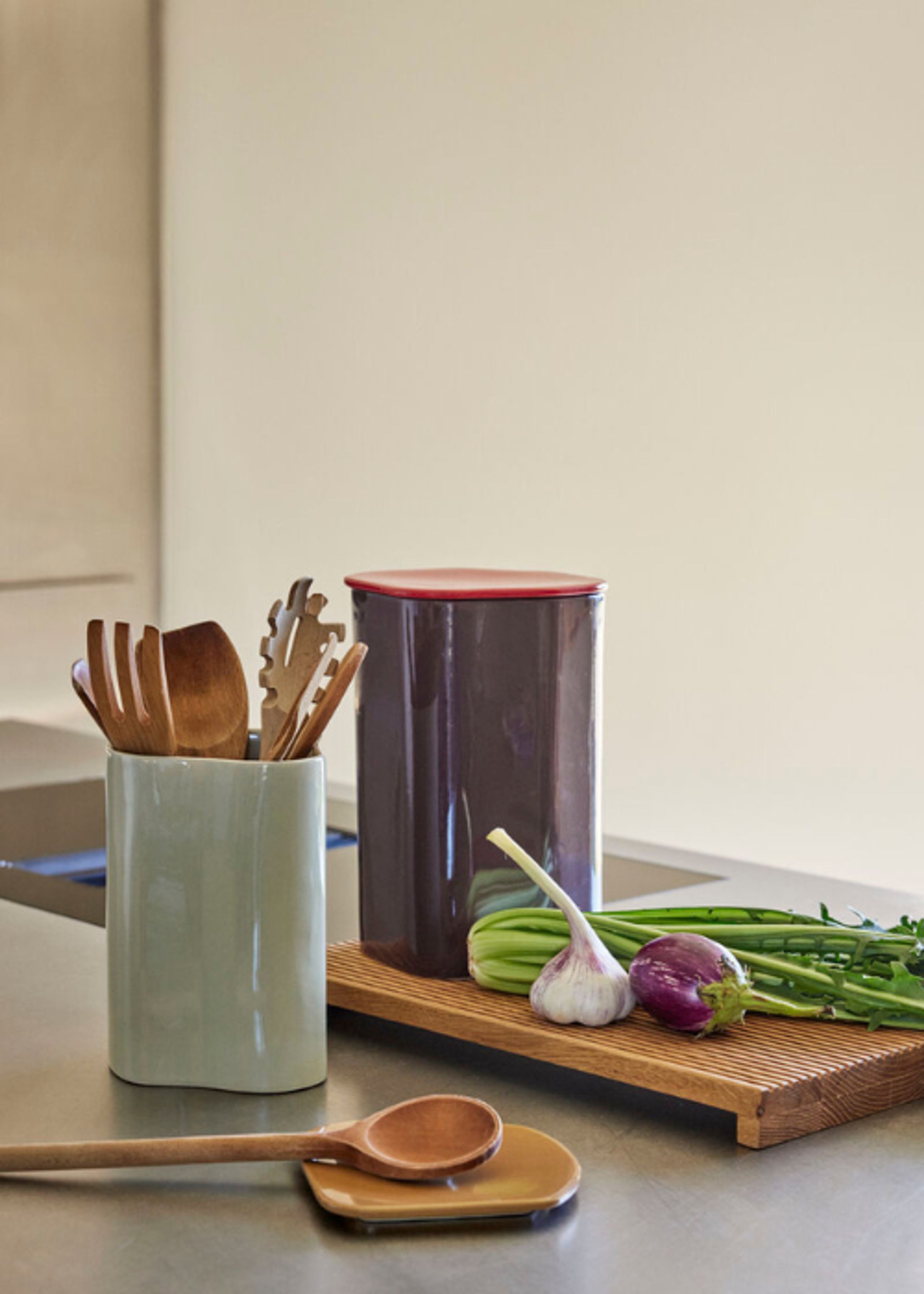 Hübsch - Scatole di immagazzinaggio - Amare Opbevaring Med Llåg - Burgundy/Red