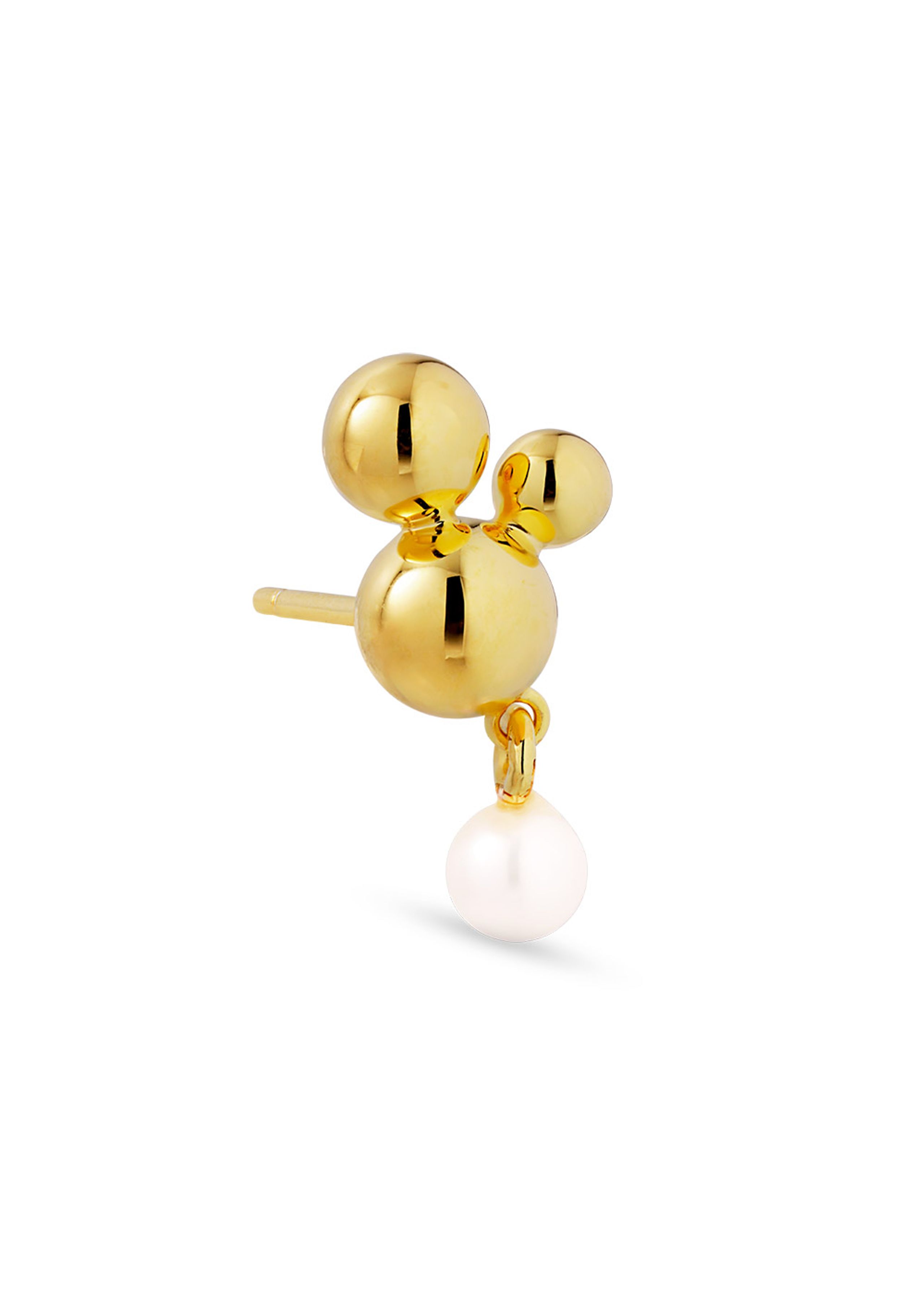 Jane Kønig - Brinco - Atomic Stud w. Pearl Pendant - Left - Goldplated