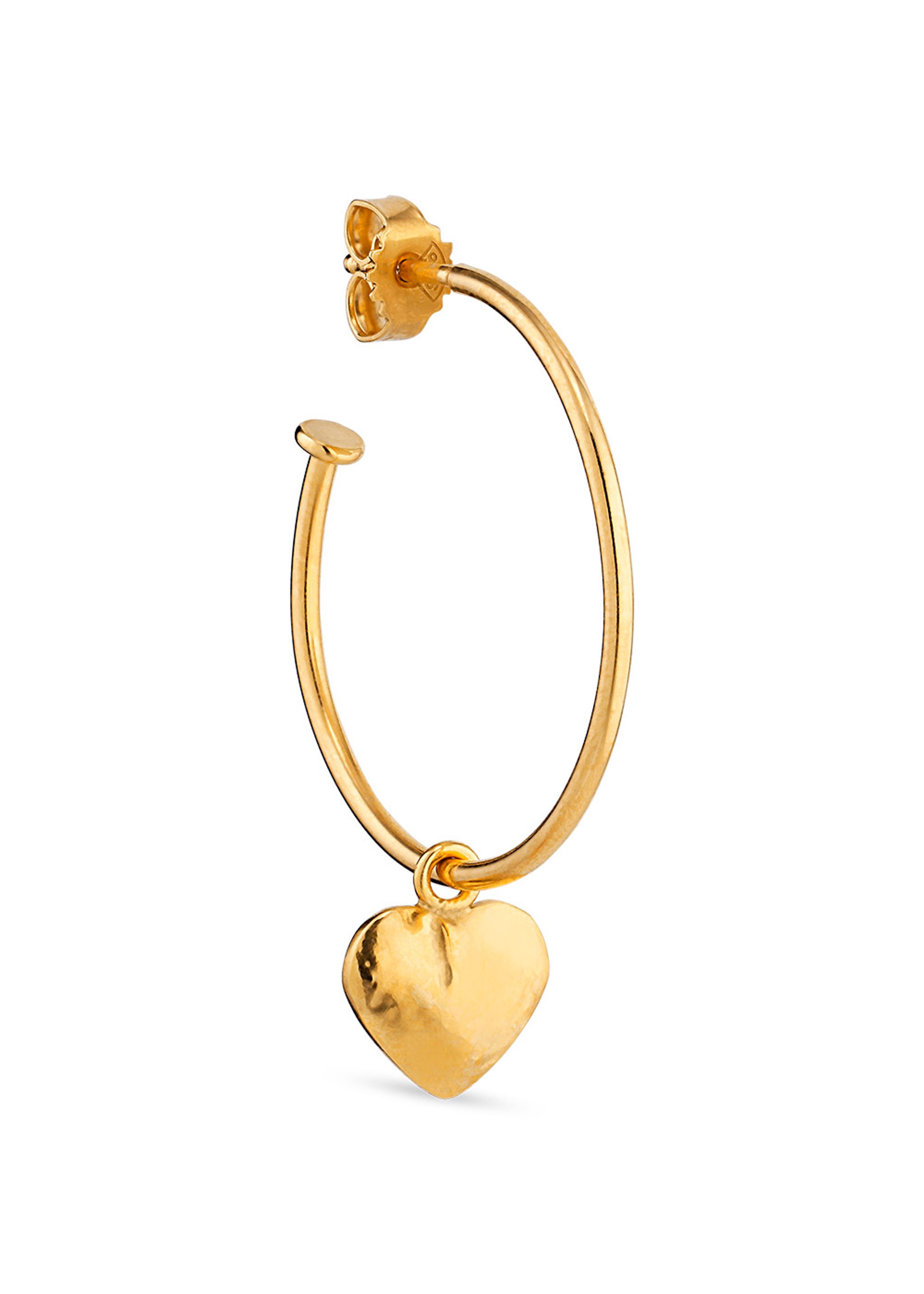 Jane Kønig - Ørering - Big Creole with Bruised Heart Pendant - Gold